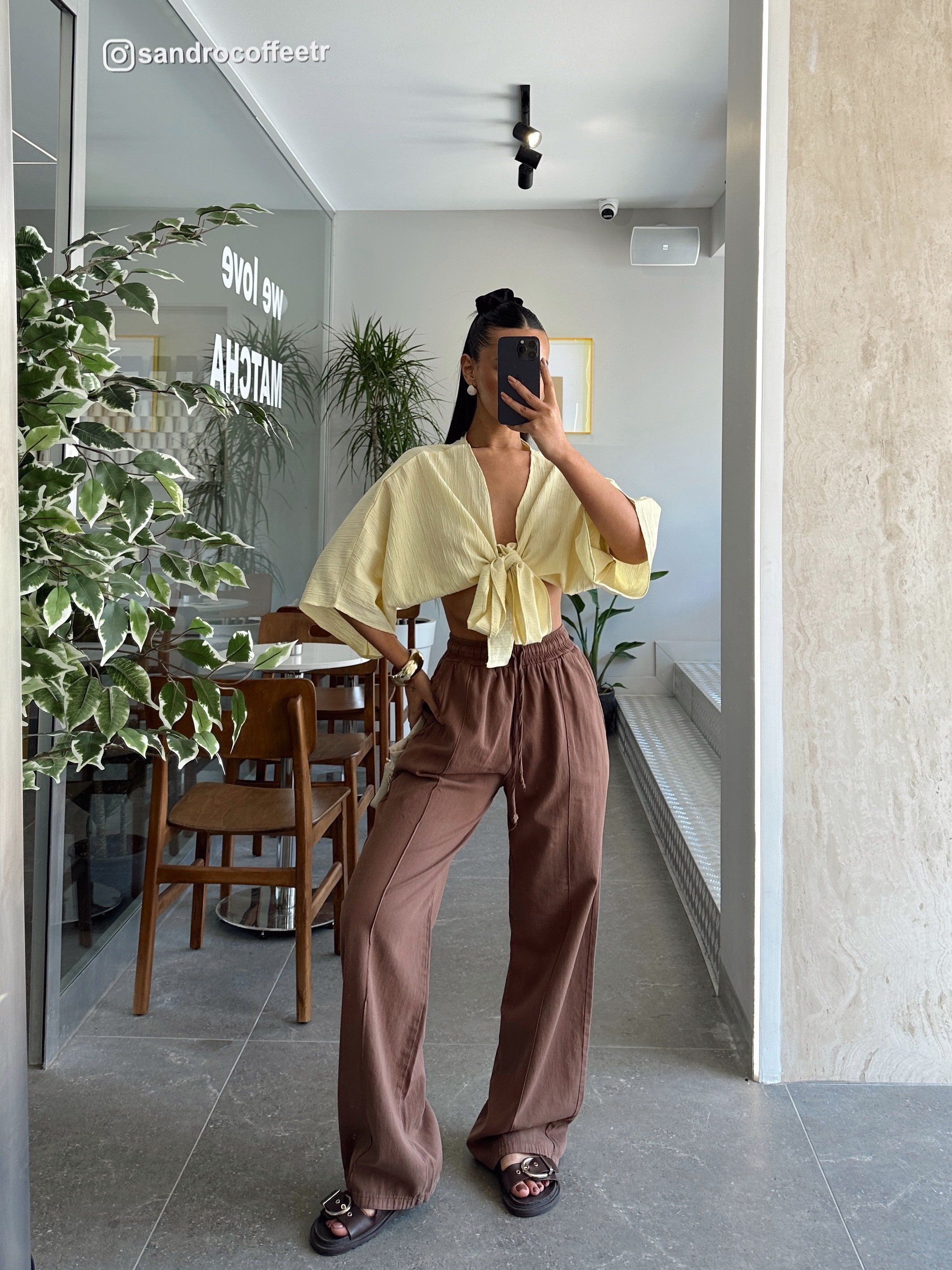 Bağcıklı Gabardin Pantolon - Kahve