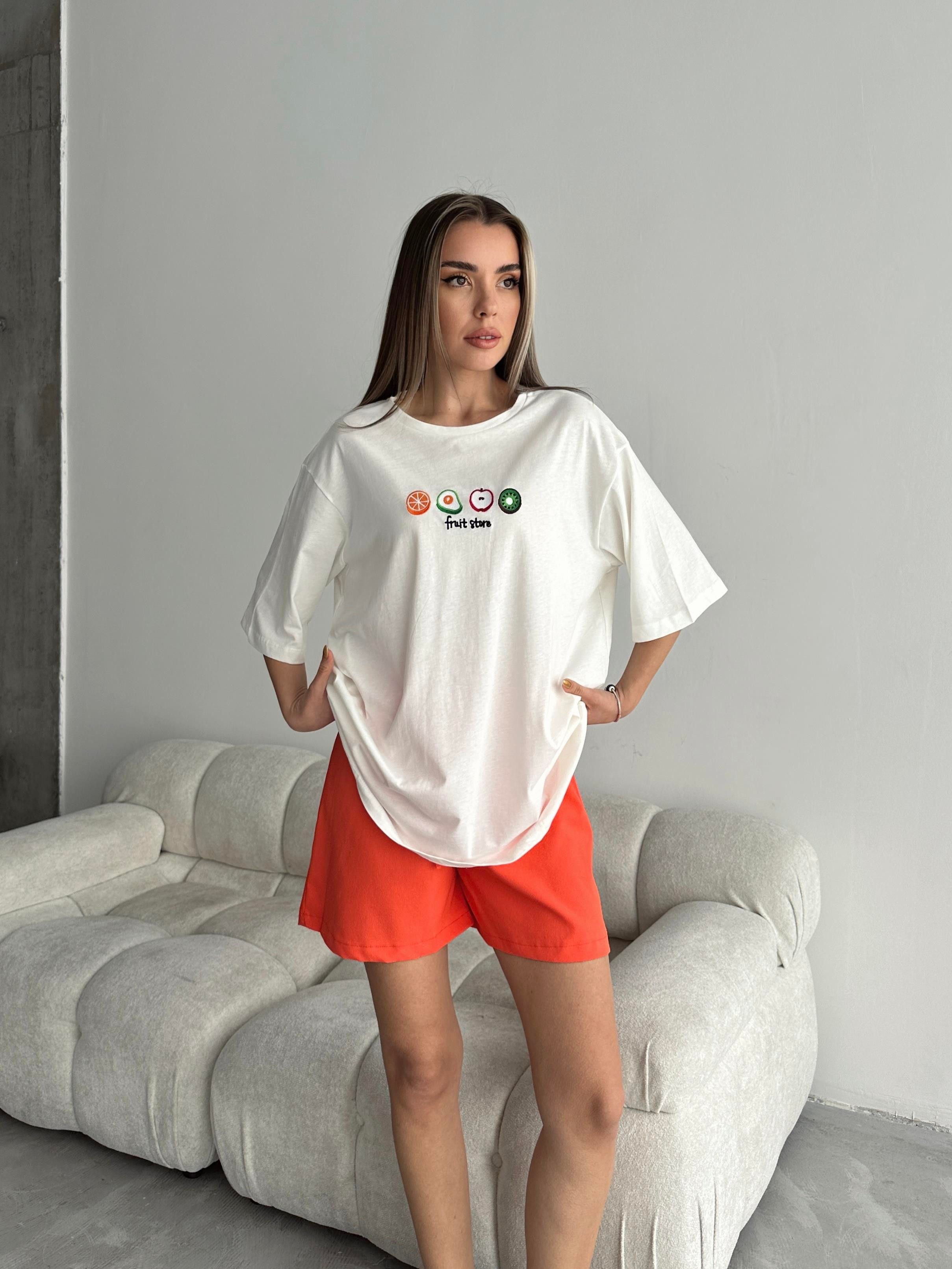 Fruit Nakış Basic T-shirt Beyaz