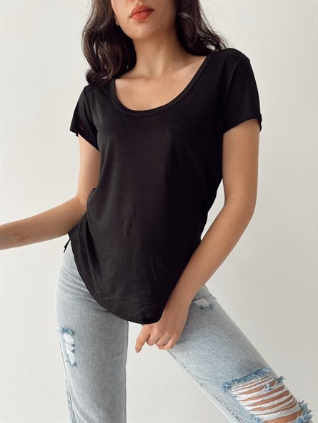 Original Geniş Yaka Tiril Basic Siyah