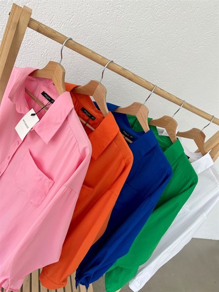 Balon Kol Oversize Poplin Gömlek Pembe
