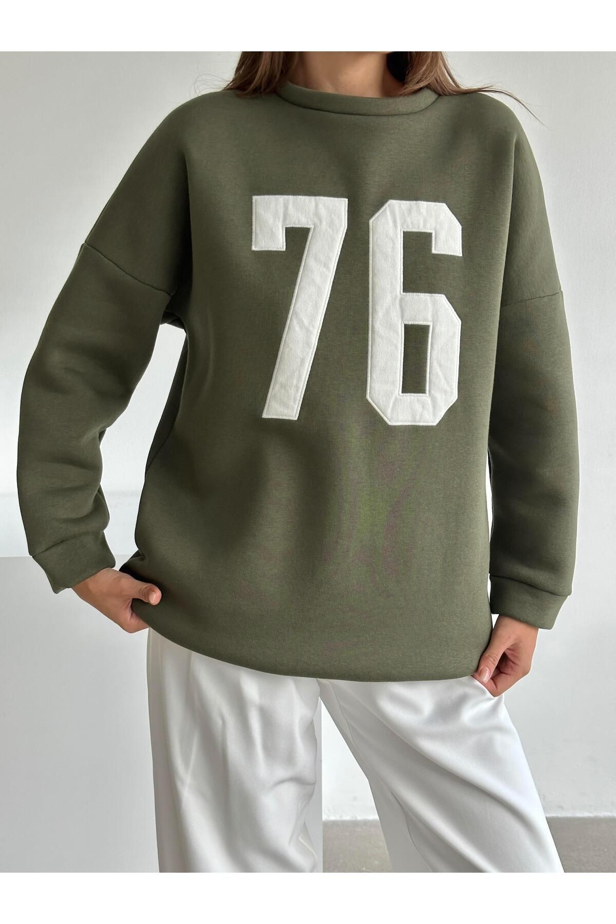 Seventy Six Baskı Sweat Haki Yeşil