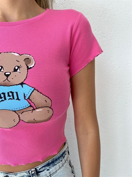 Teddy Kısakol Crop Top Pembe