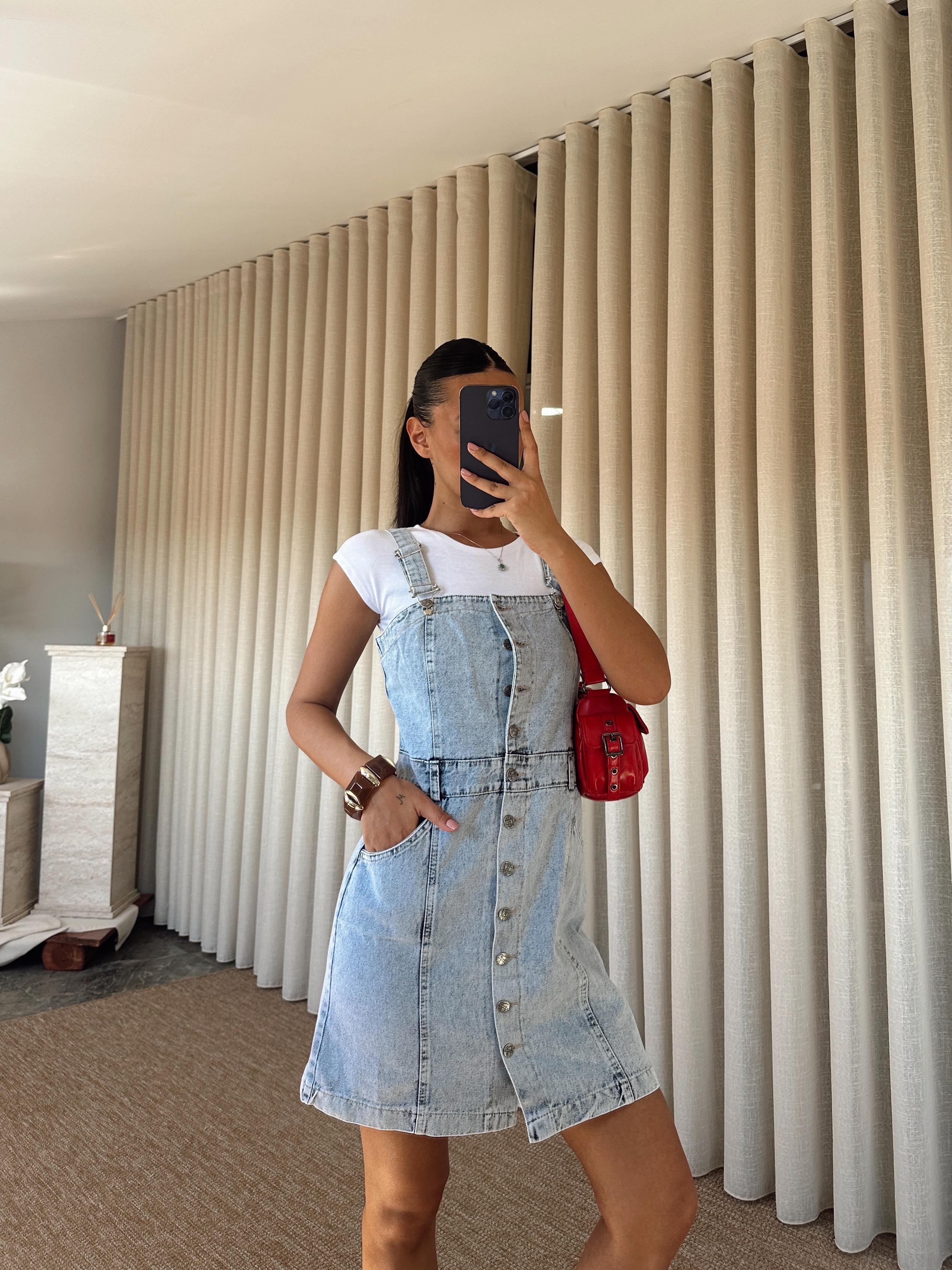 Kalın Askılı Denim Elbise - Buz Mavi