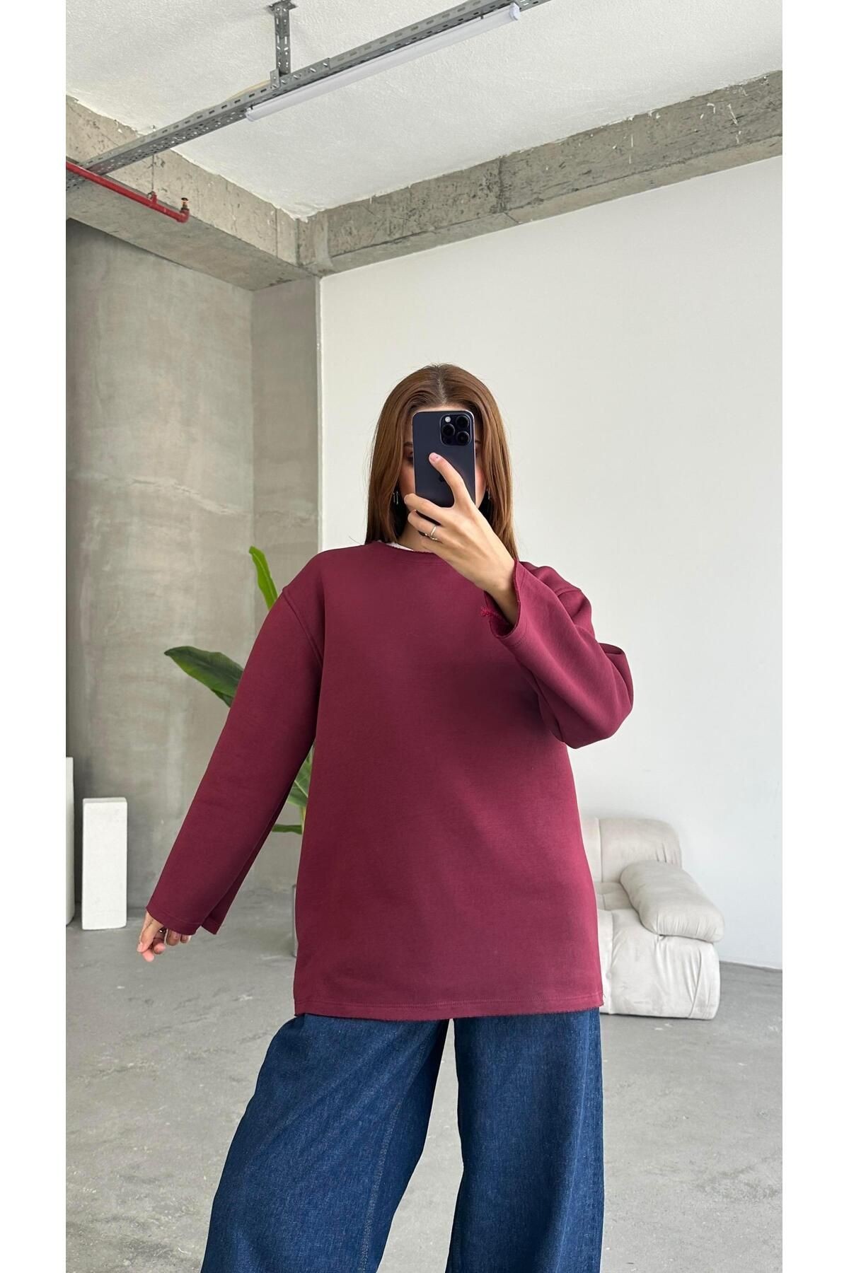 Şardonlu Basic Sweatshırt Bordo