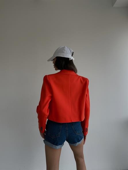 Düğmeli Kruvaze Crop Blazer Ceket Lila
