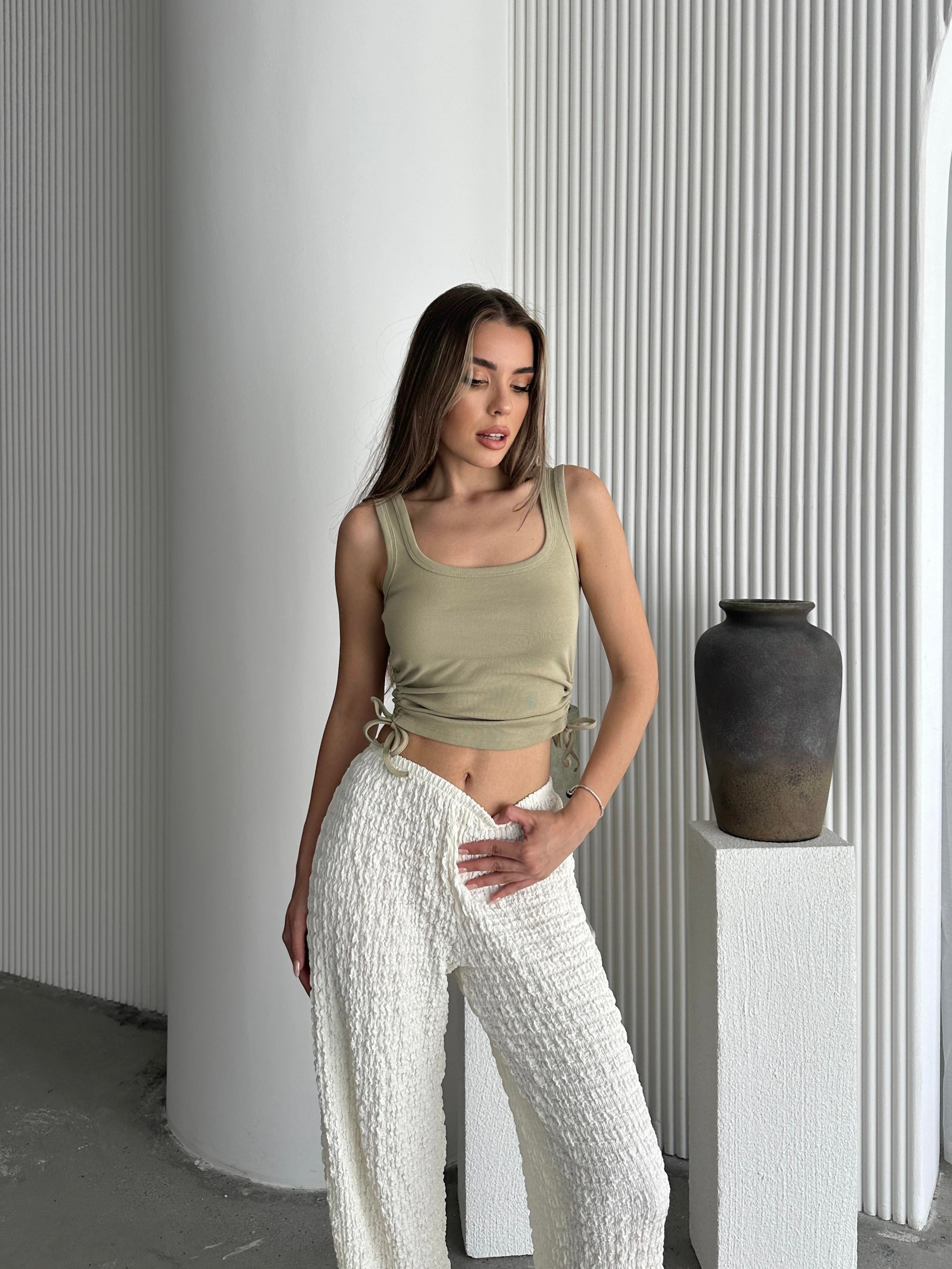 Yan Büzgü Kalın Askı Crop Haki Yeşil