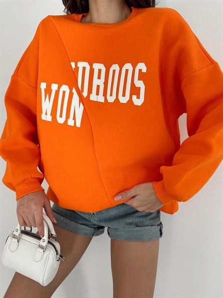 Wondroos Yan Yırtmaç Oversize Sweatshirt Turuncu