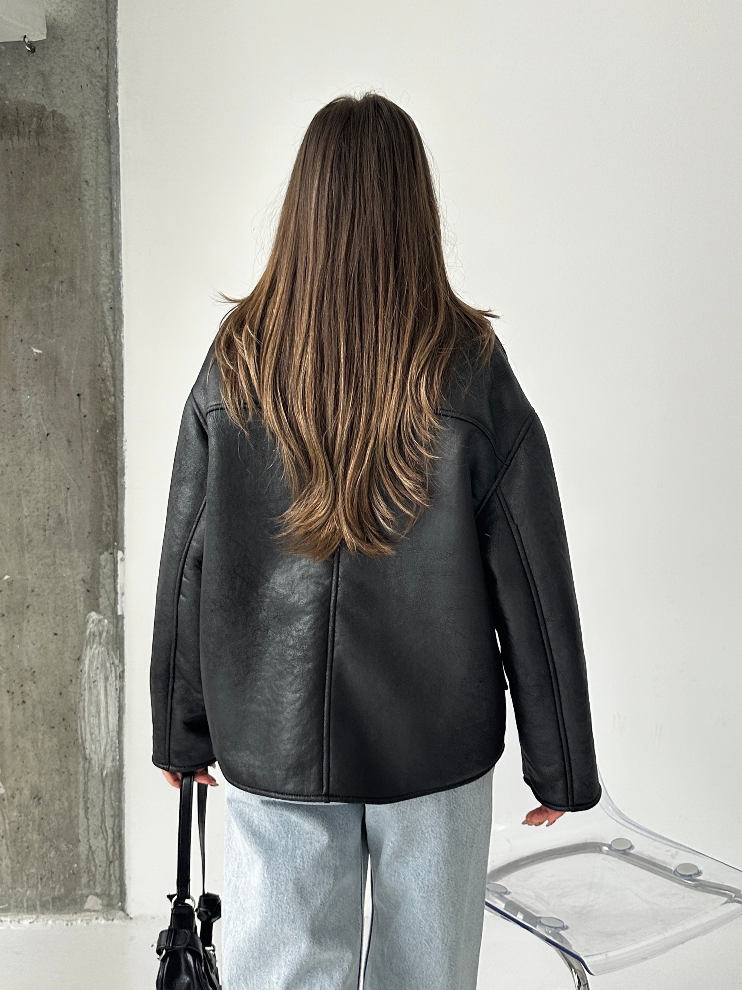 İçi Kürklü Oversize Mont - Black