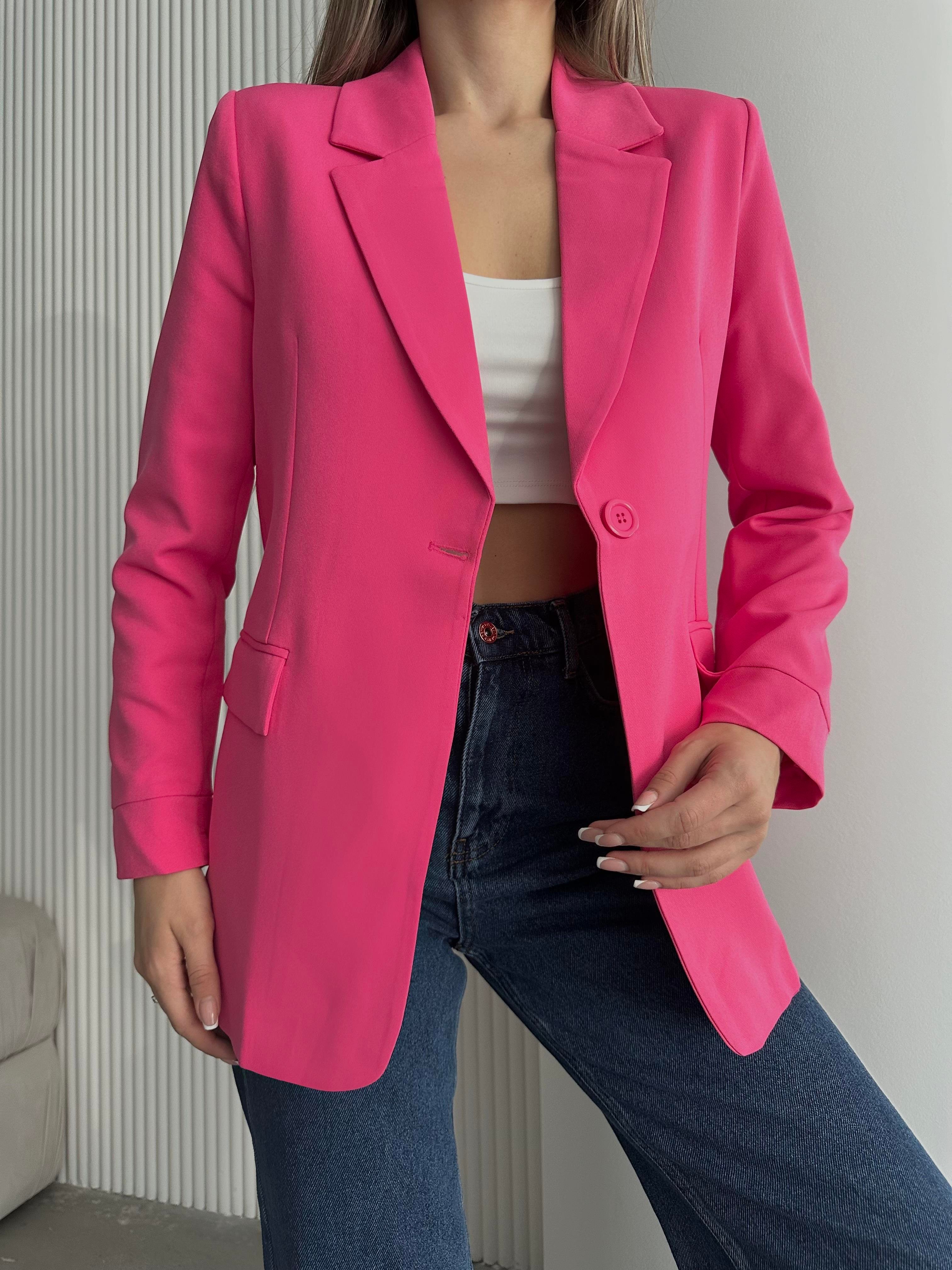 Kruvaze Süs Cep Blazer Pembe