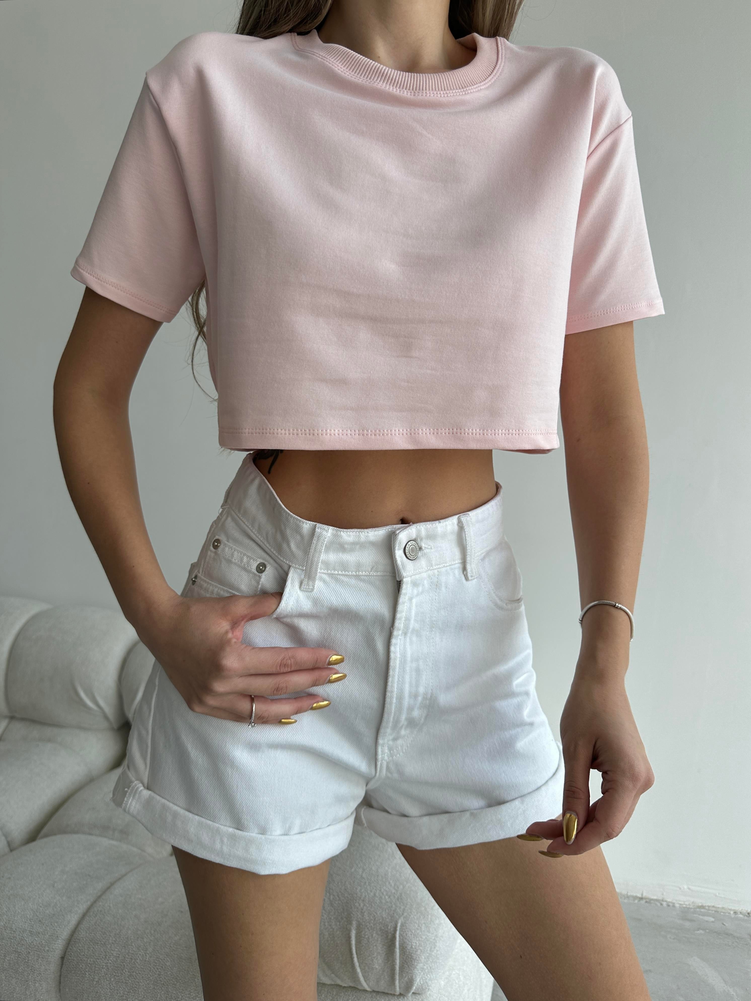 Bella Oversize Crop Tshirt Pembe