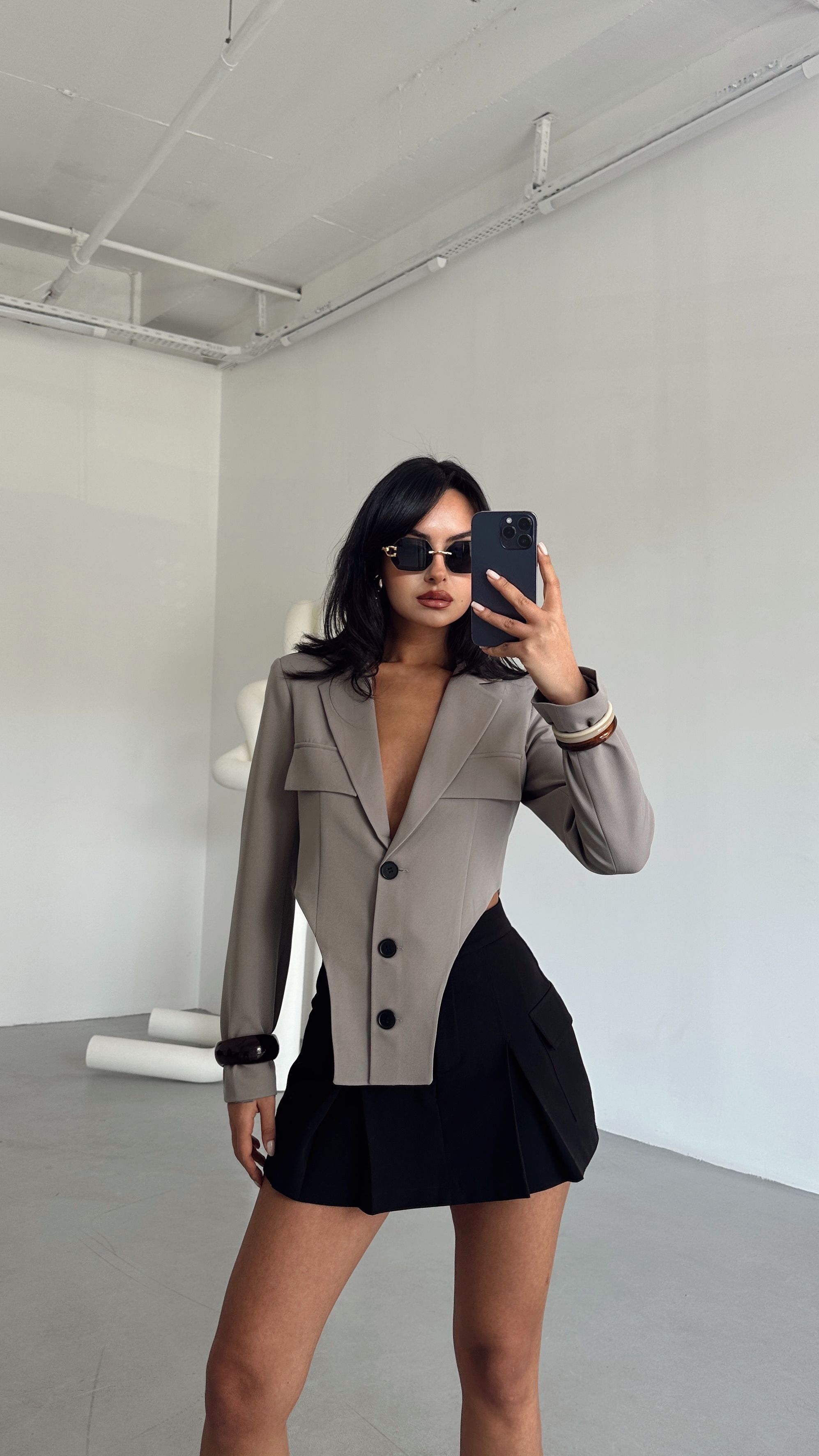 Asimetrik Kesim Lilith Blazer Ceket Gri