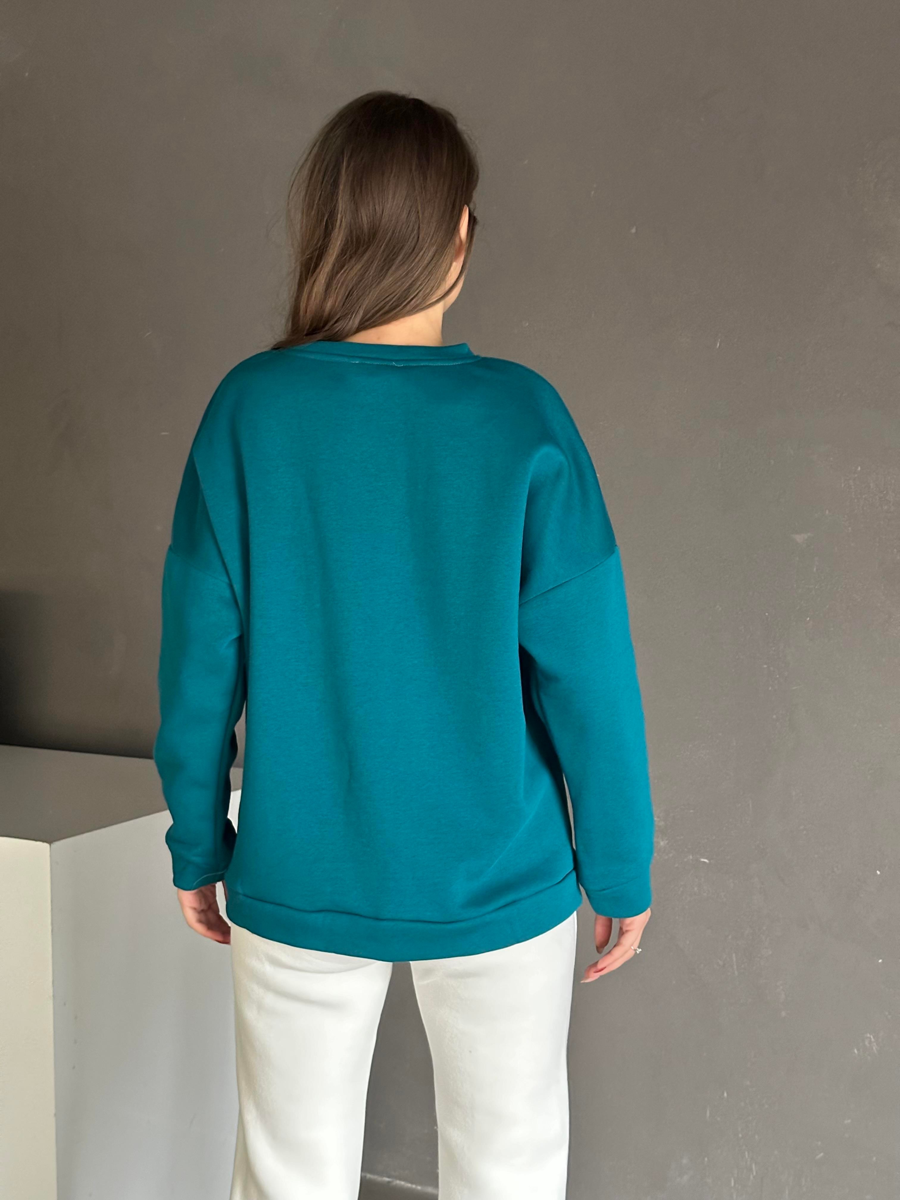 Nothing Baskı 3 İplik Şardonlu Sweatshirt Petrol Mavisi