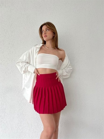 Pileli Mini Etek Kırmızı