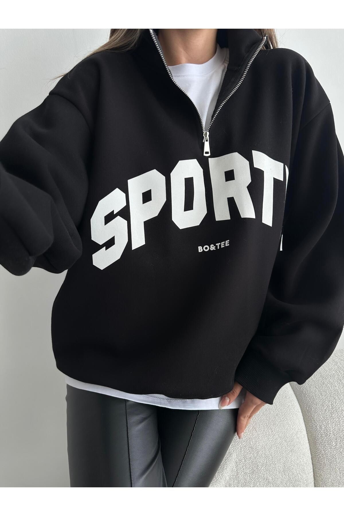 Yarım Fermuar Sporty Sweat Siyah