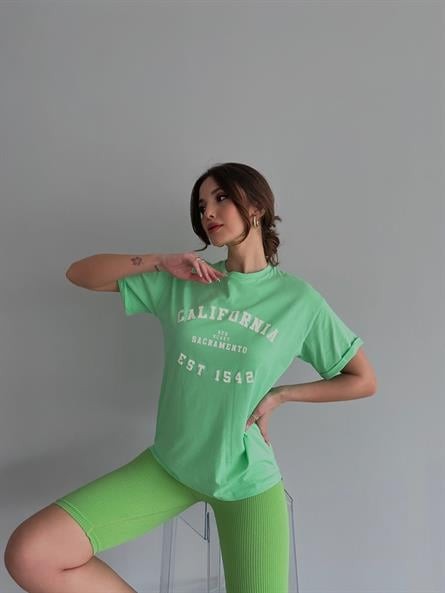 Bisiklet Yaka California Basic Pastel yeşil