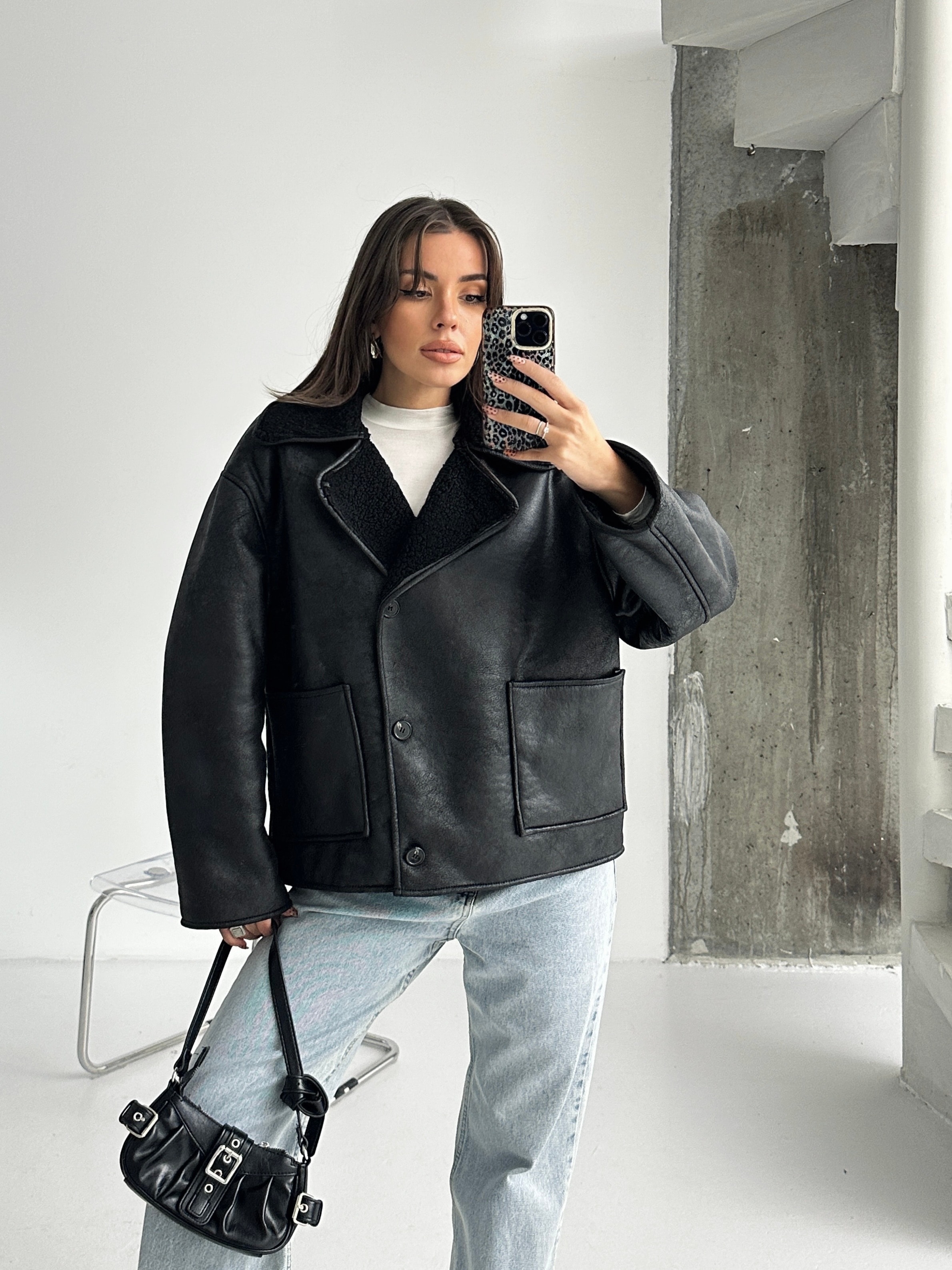 İçi Kürklü Oversize Mont - Black