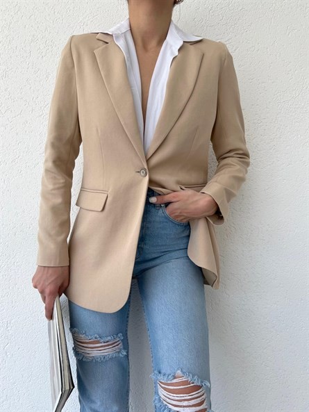Slim Fit Tek Düğme Blazer Ceket Taş