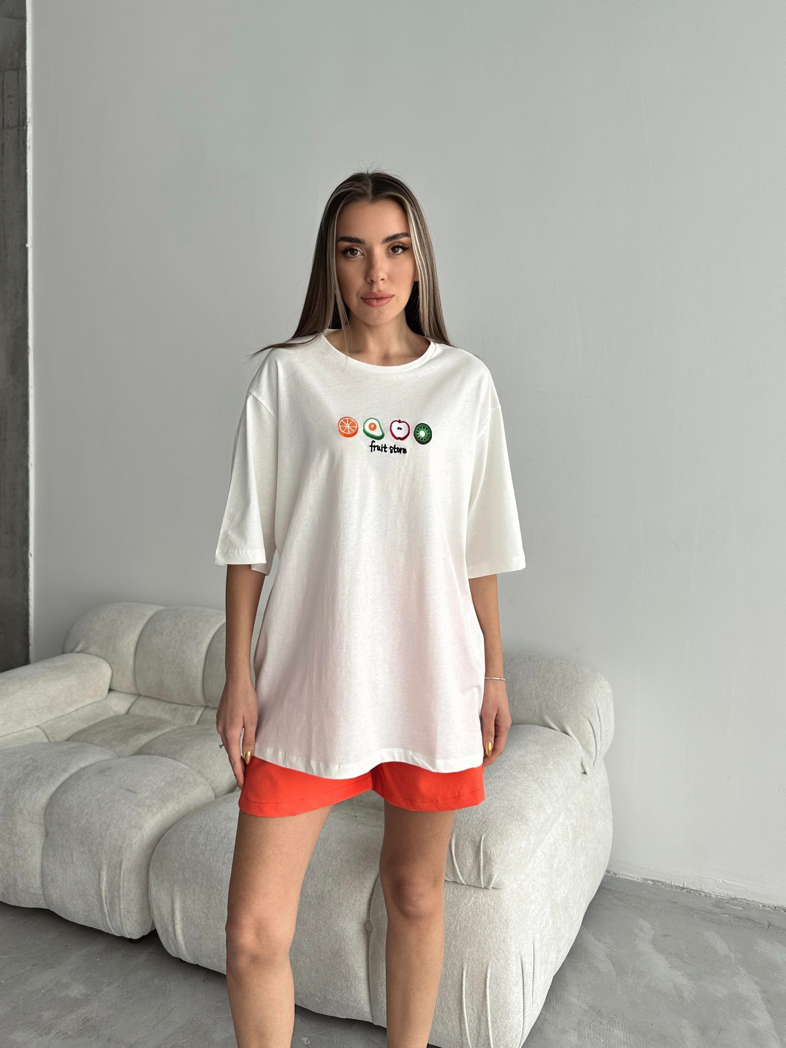 Fruit Nakış Basic T-shirt Beyaz