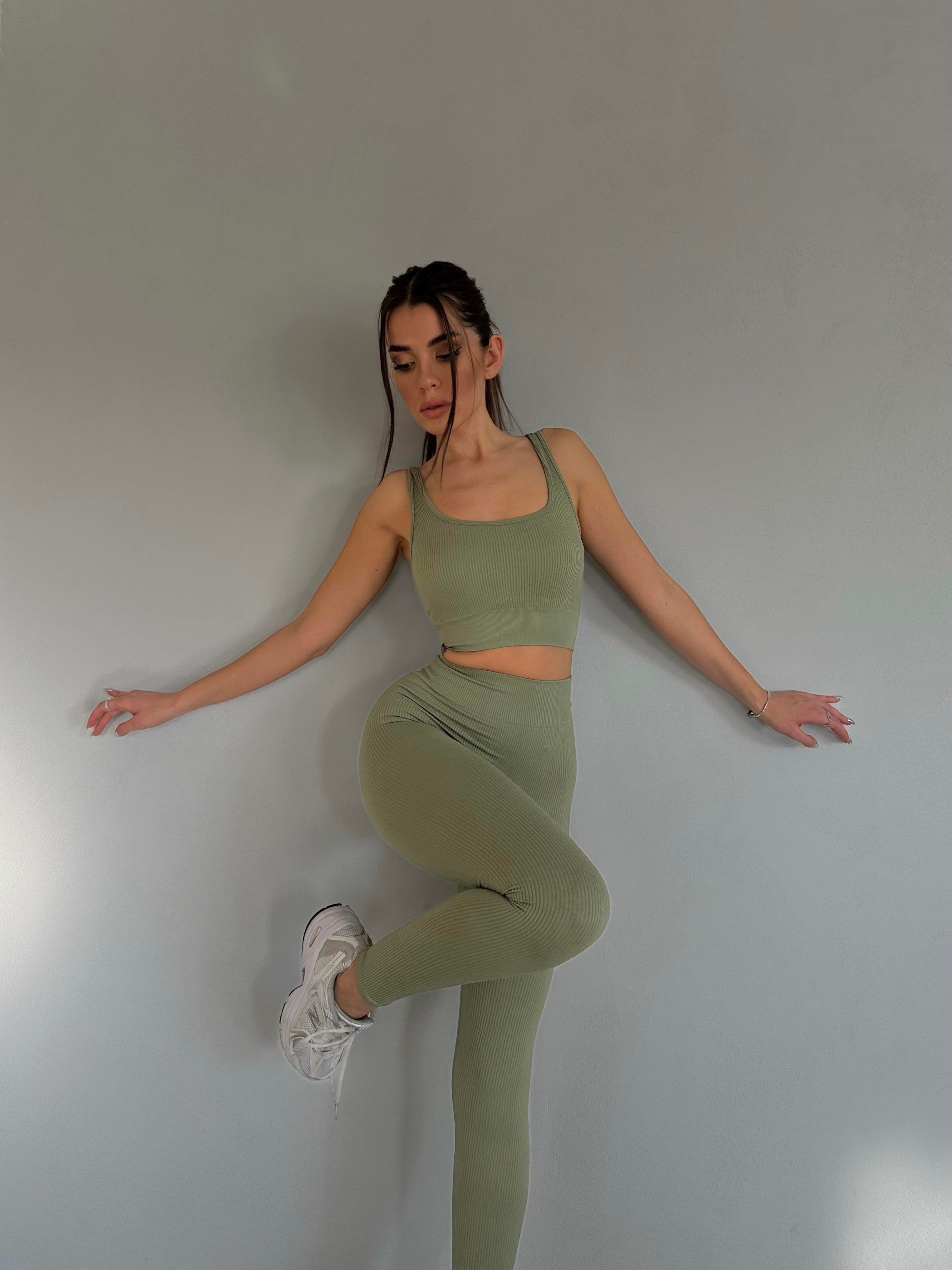 Jessica Fitilli Seamless Crop Haki Yeşil