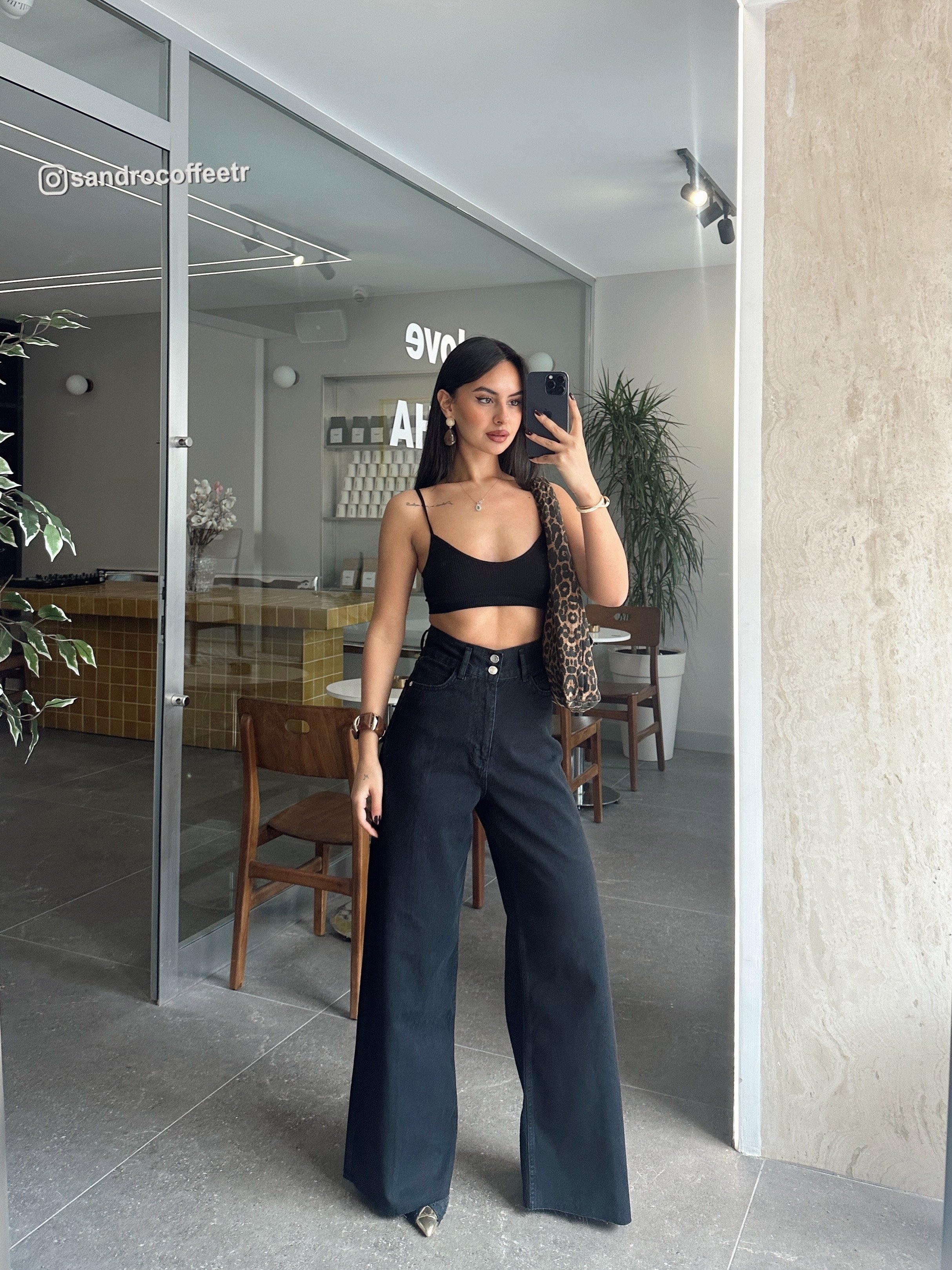 Geniş Kemerli Baggy Jean  - Siyah