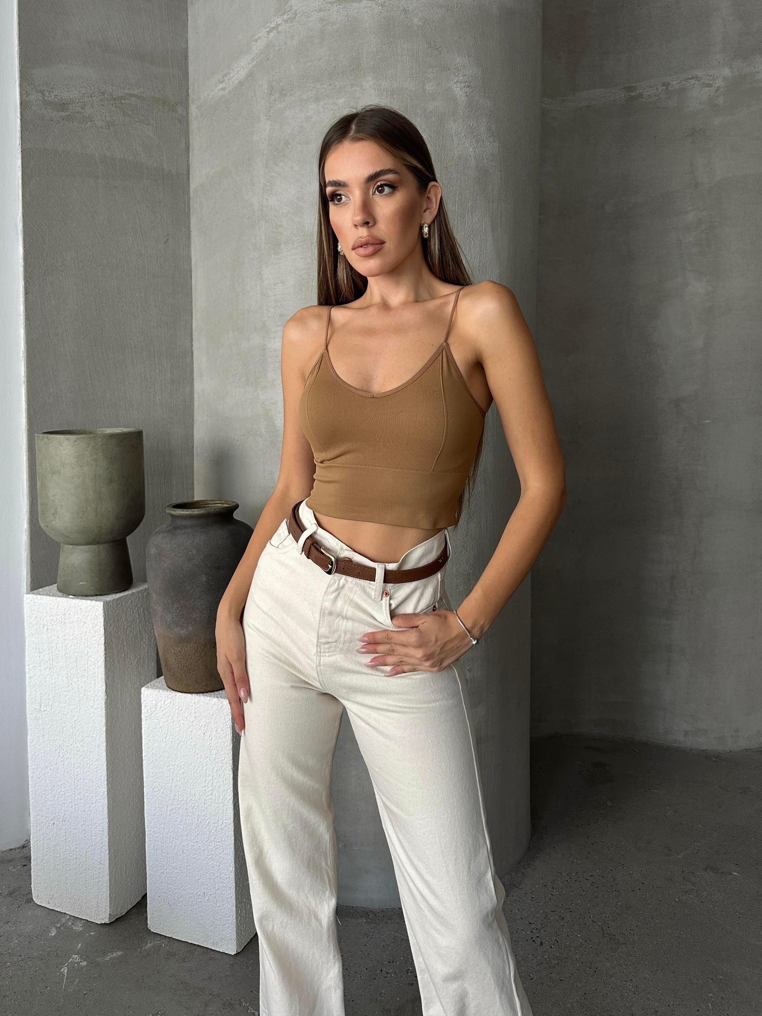 Çelik Örme Korse Crop Top Taba