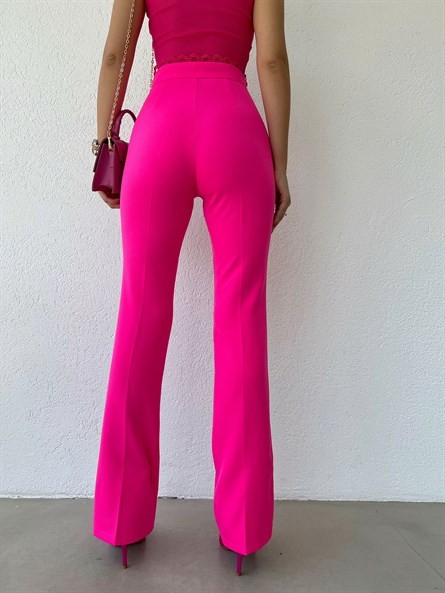 Bel Güpür Detay Yüksek Bel Kumaş Pantolon Pembe
