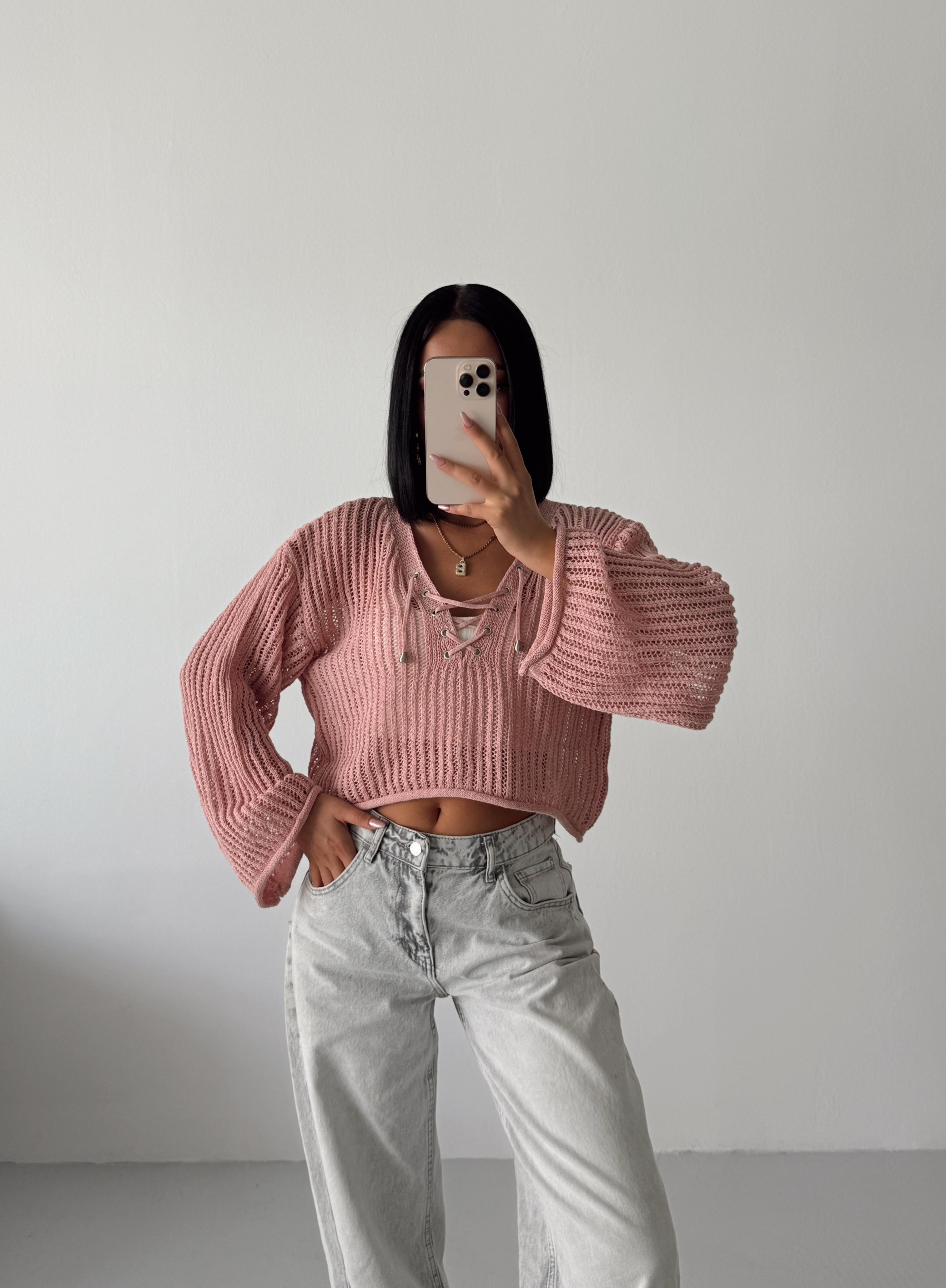 Kuşgözü Crop Triko  - Gül Kurusu