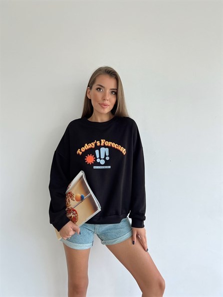 Today Forecast Baskı Sweatshirt Siyah
