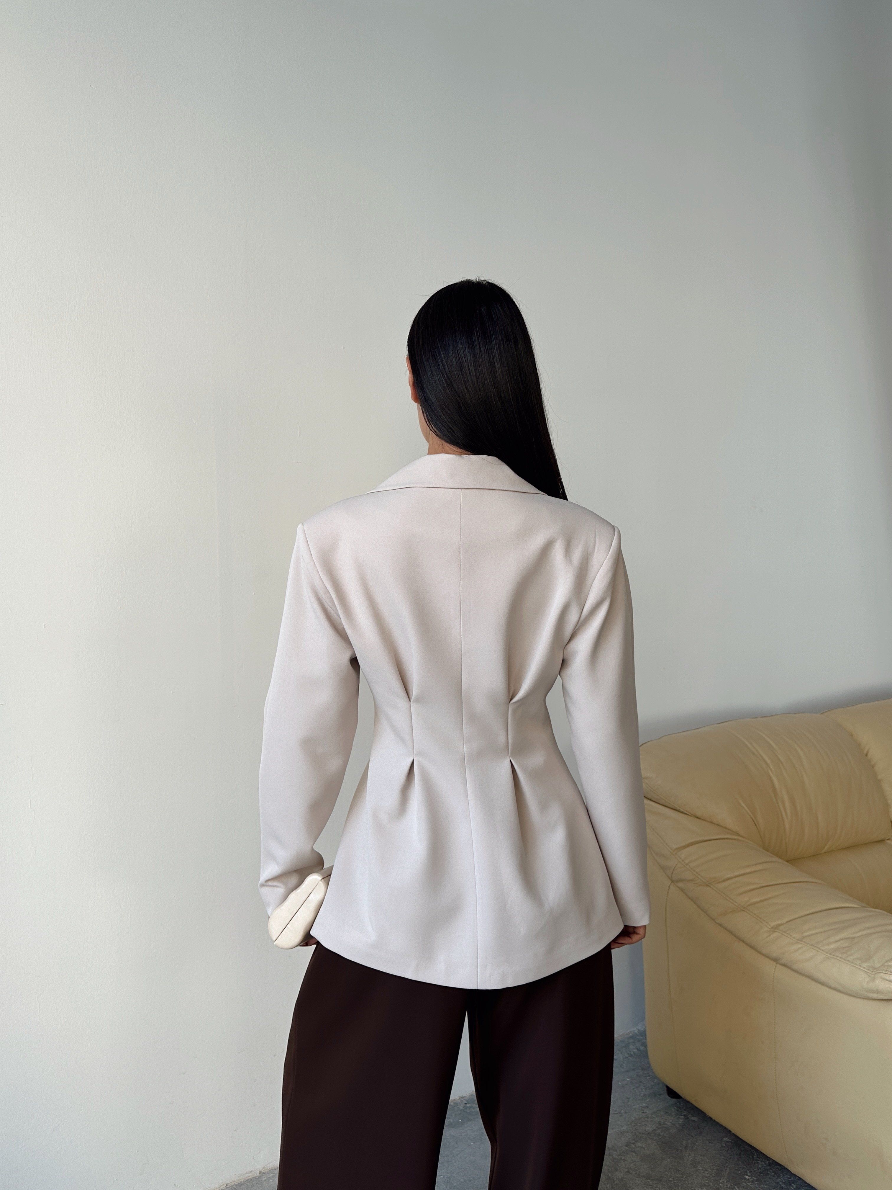Pile Detay Oturtmalı Blazer Ceket  - Taş