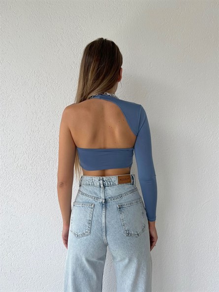 Tek Kol Detay Sandy Crop İndigo