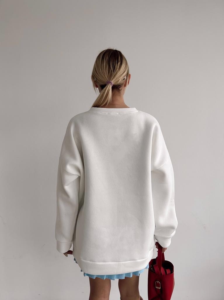 Tourists Baskı Oversize Sweatshirt Beyaz