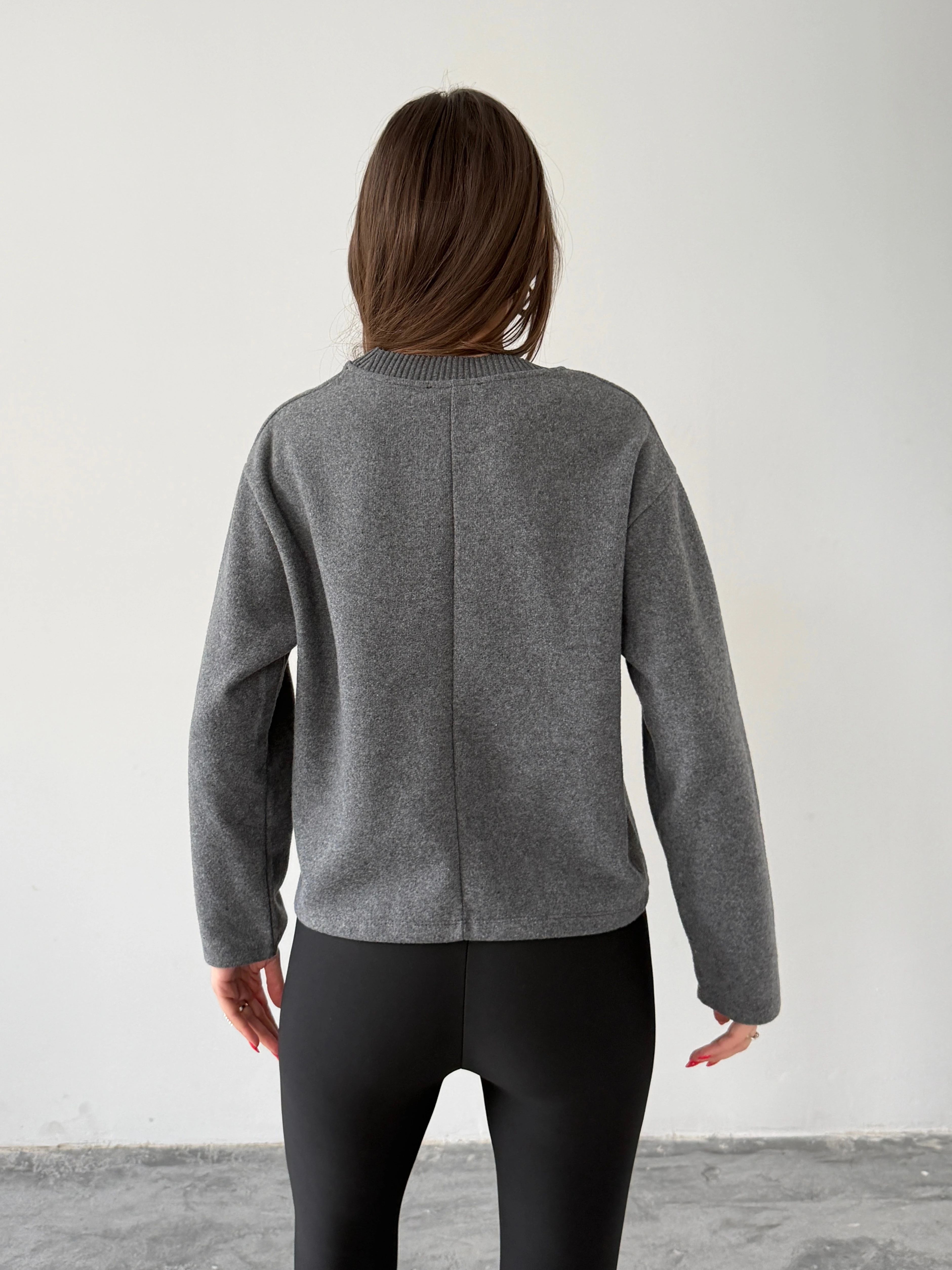 Yaka Ribana Detay Sweat - Füme