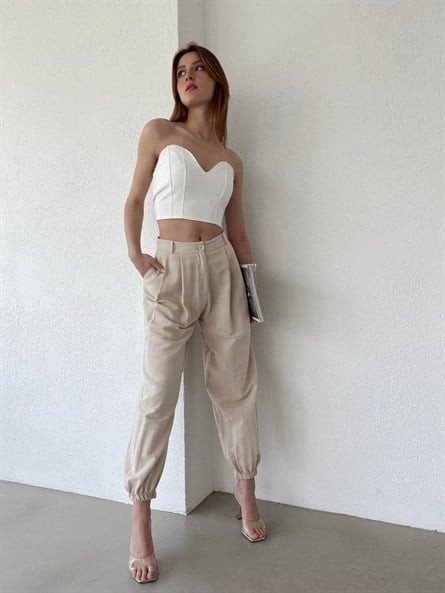 Keten Jogger Pantolon Taş