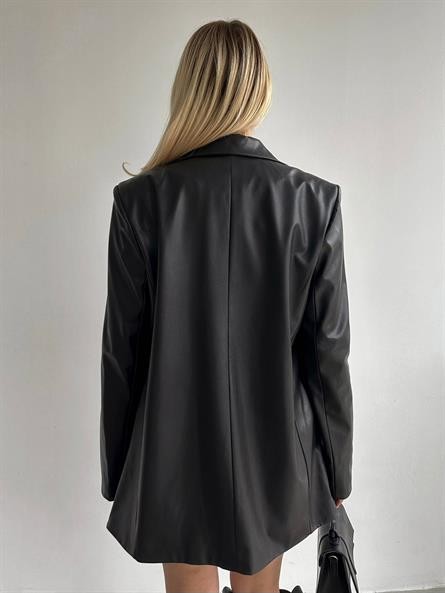 Deri Blazer Ceket Siyah