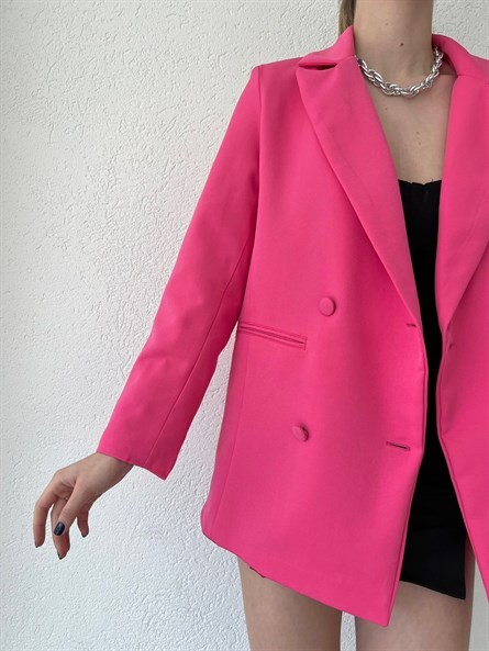 4 Düğme Kruvaze Blazer Ceket Fuşya