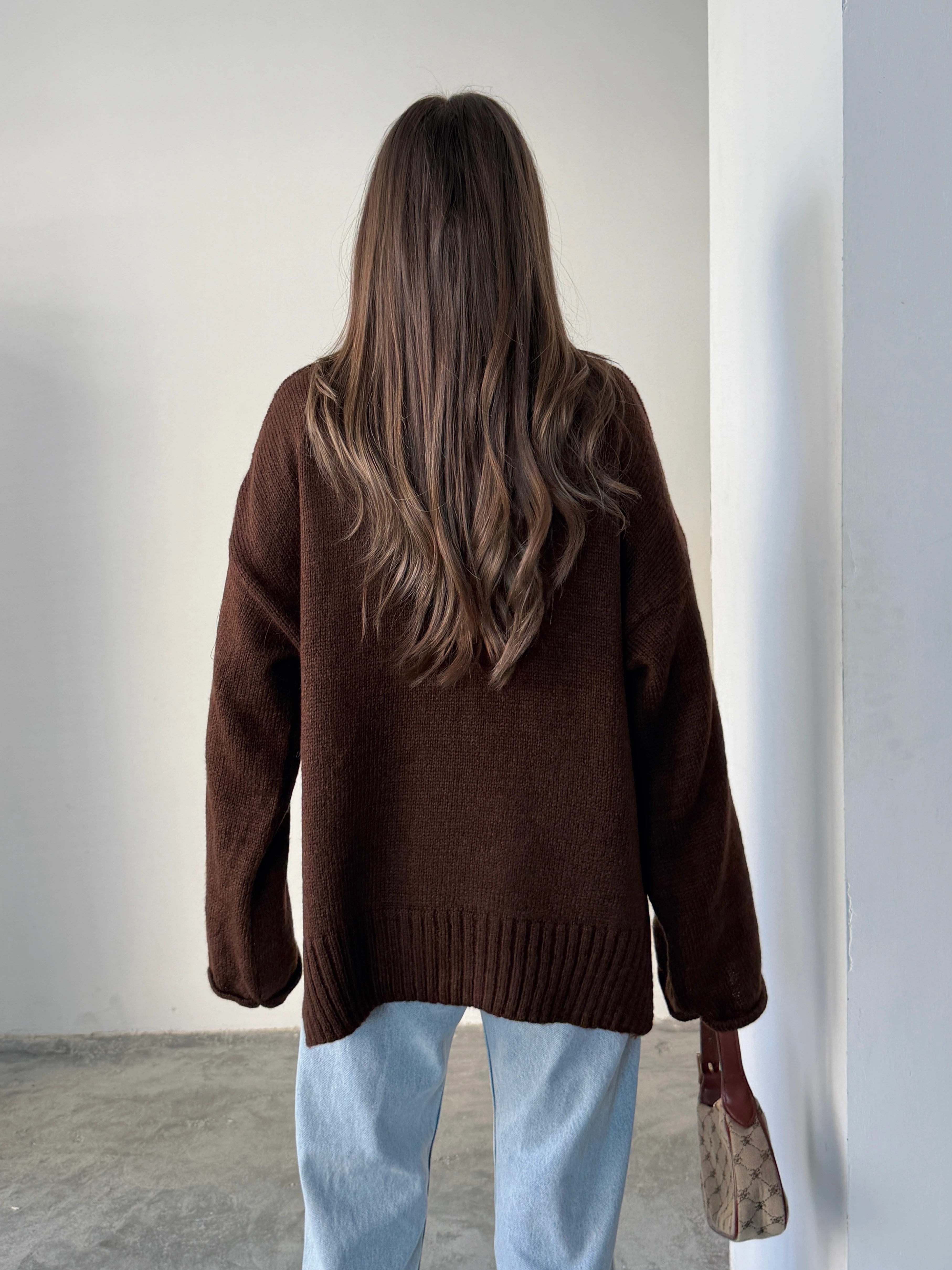 Yırtmaçlı Basic Triko  - Acı kahve