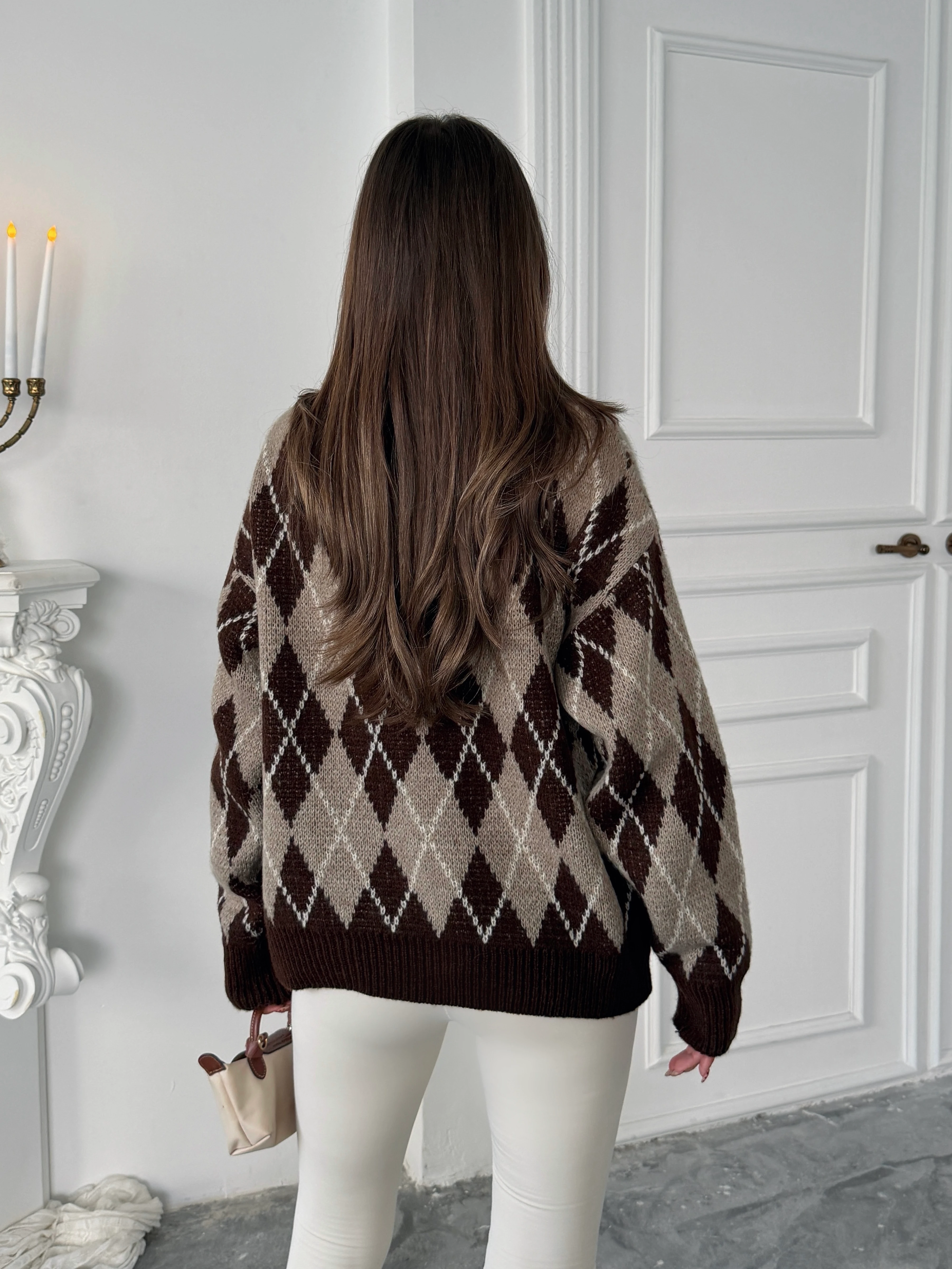 Bisiklet Yaka Baklava Desenli Hırka