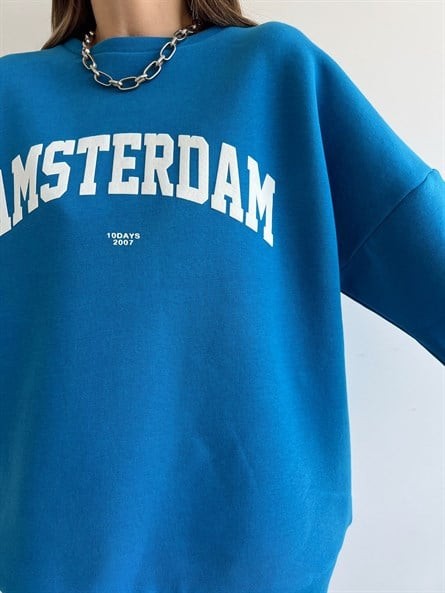 Amsterdam 3 İplik Şardonlu Sweatshirt Mavi