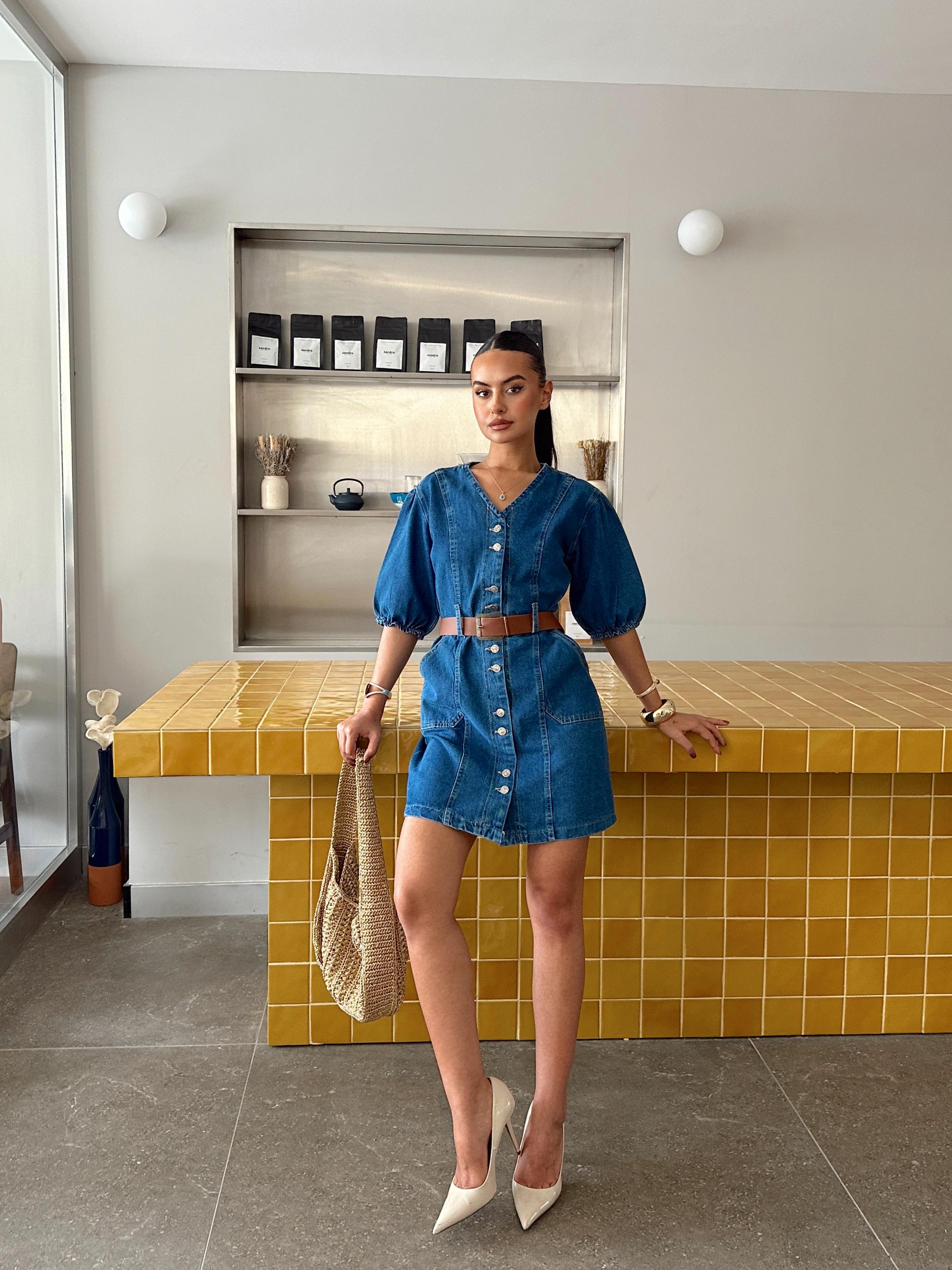 Kemerli Denim Elbise