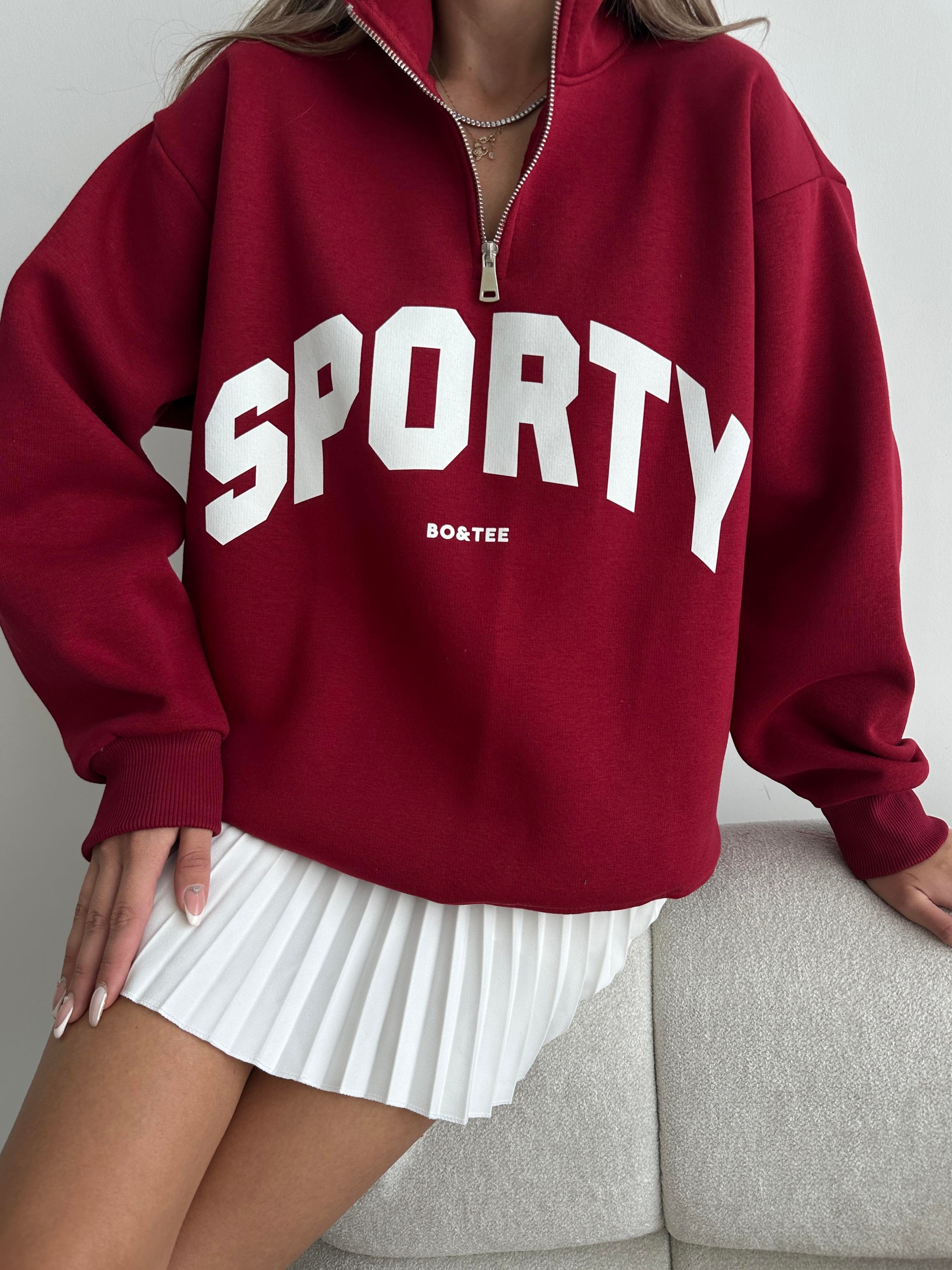 Yarım Fermuar Sporty Sweat Bordo