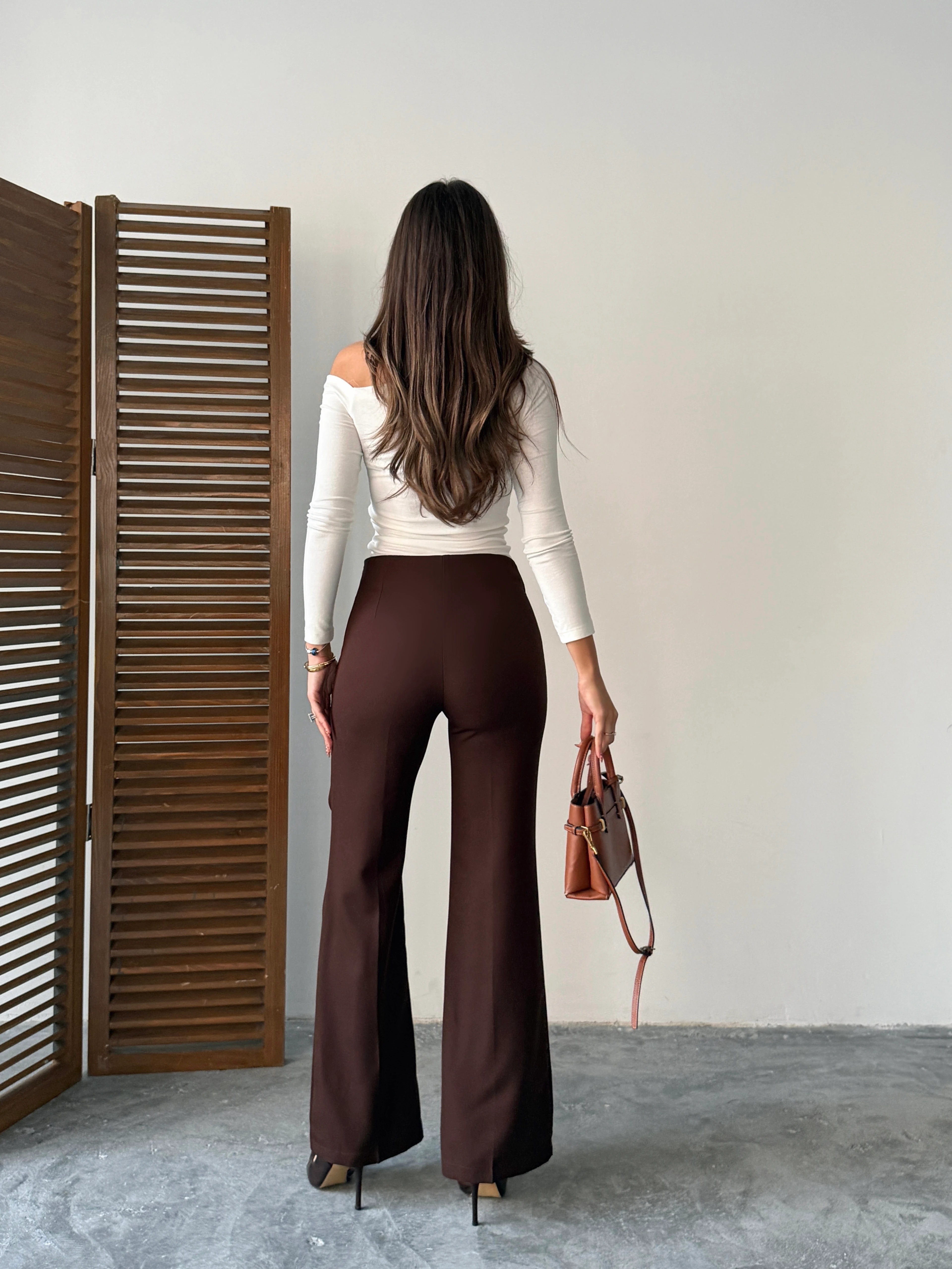 Gizli Fermuarlı Pantolon - Kahve