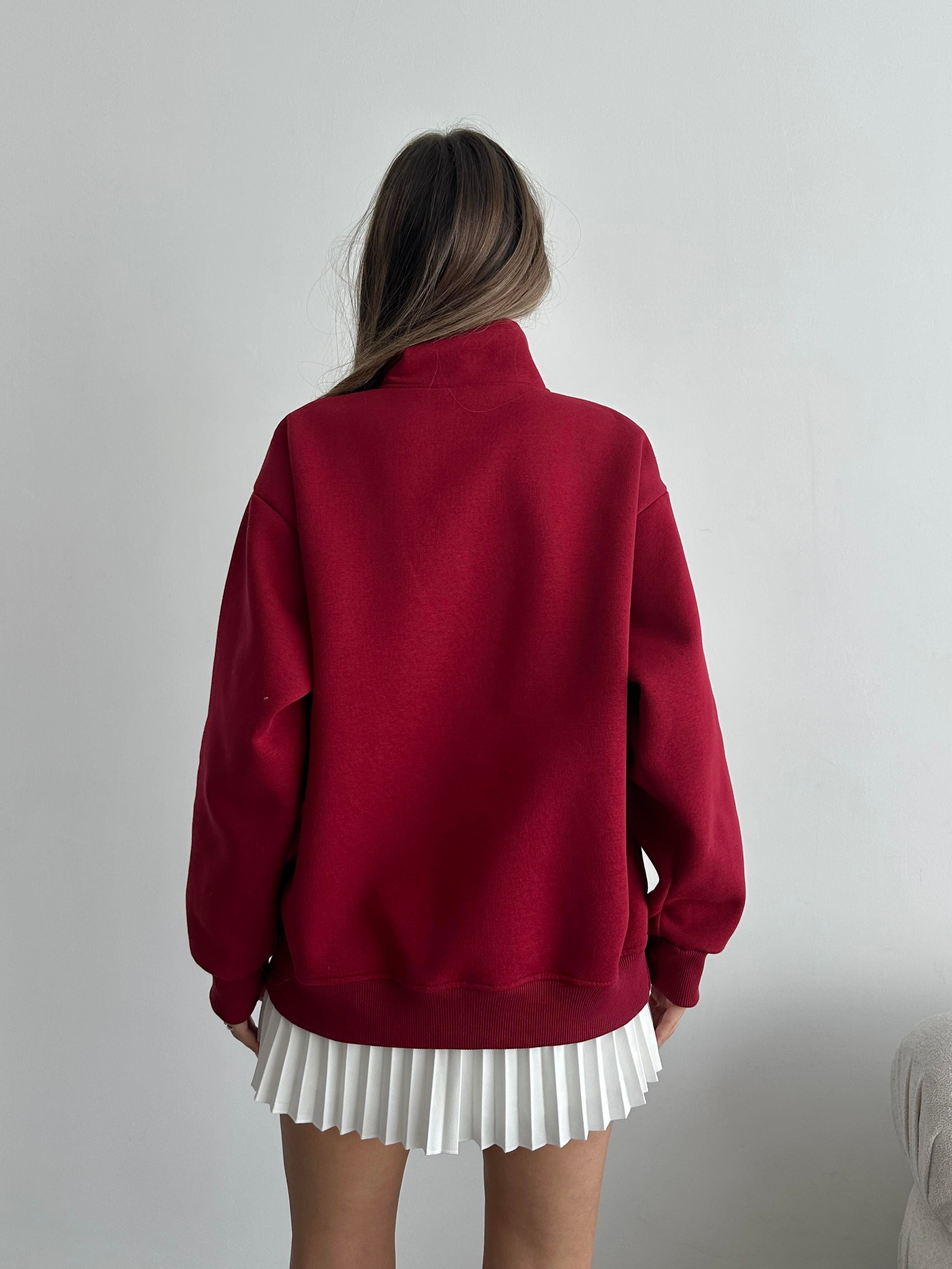 Yarım Fermuar Sporty Sweat Bordo