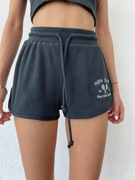 New Jersey Fitilli Basic Şort Füme
