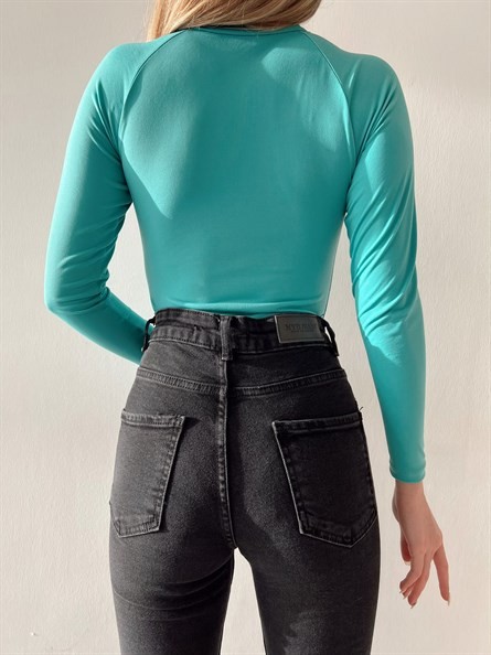 Fermuarlı Sandy Kumaş Bodysuit Mint