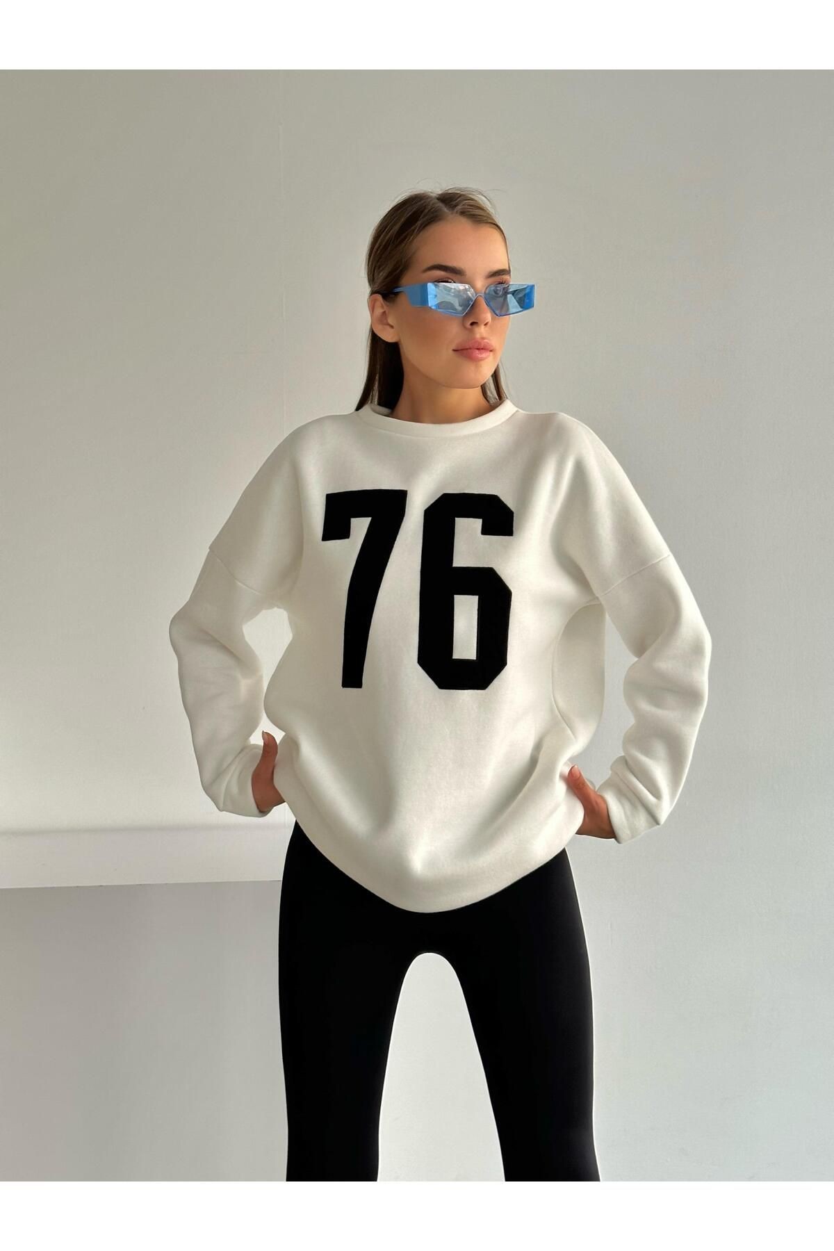 Seventy Six Baskı Sweat Beyaz