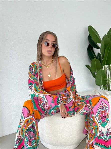 Etnik 2’li Kimono Takım Turuncu