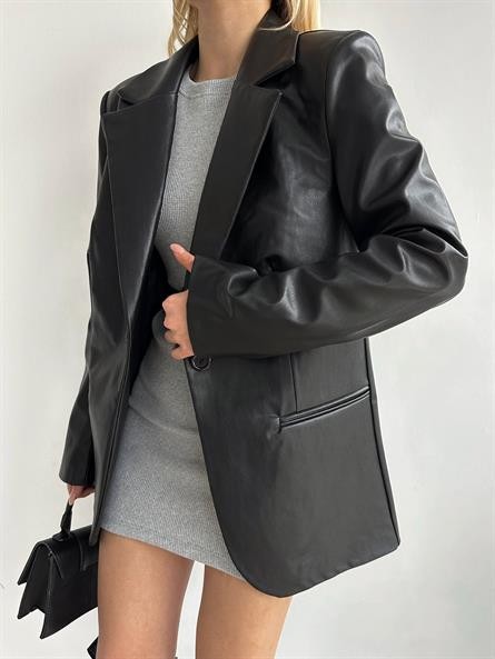 Deri Blazer Ceket Siyah