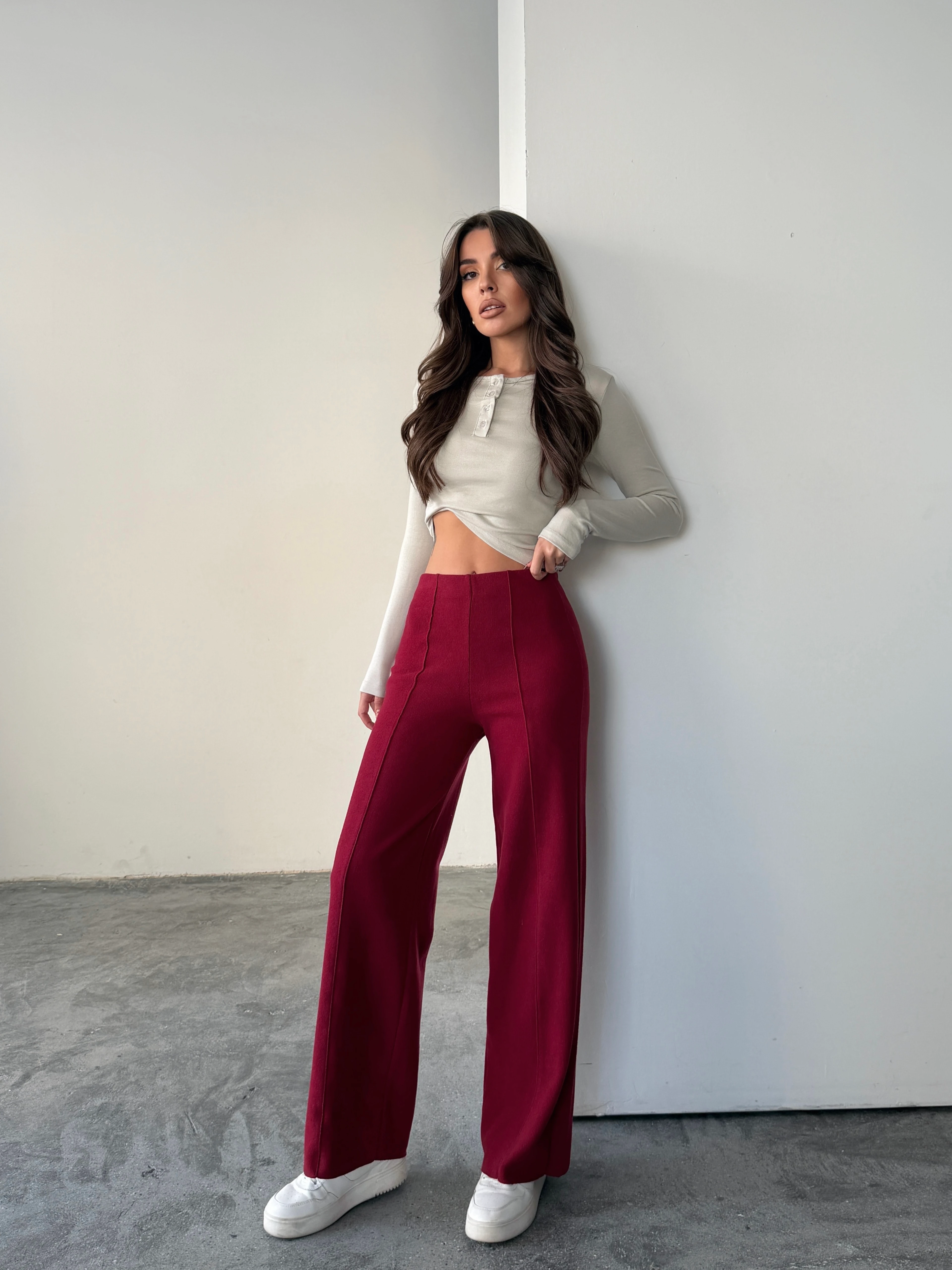 Çimalı Bel Lastik Selanik Pantolon - Bordo