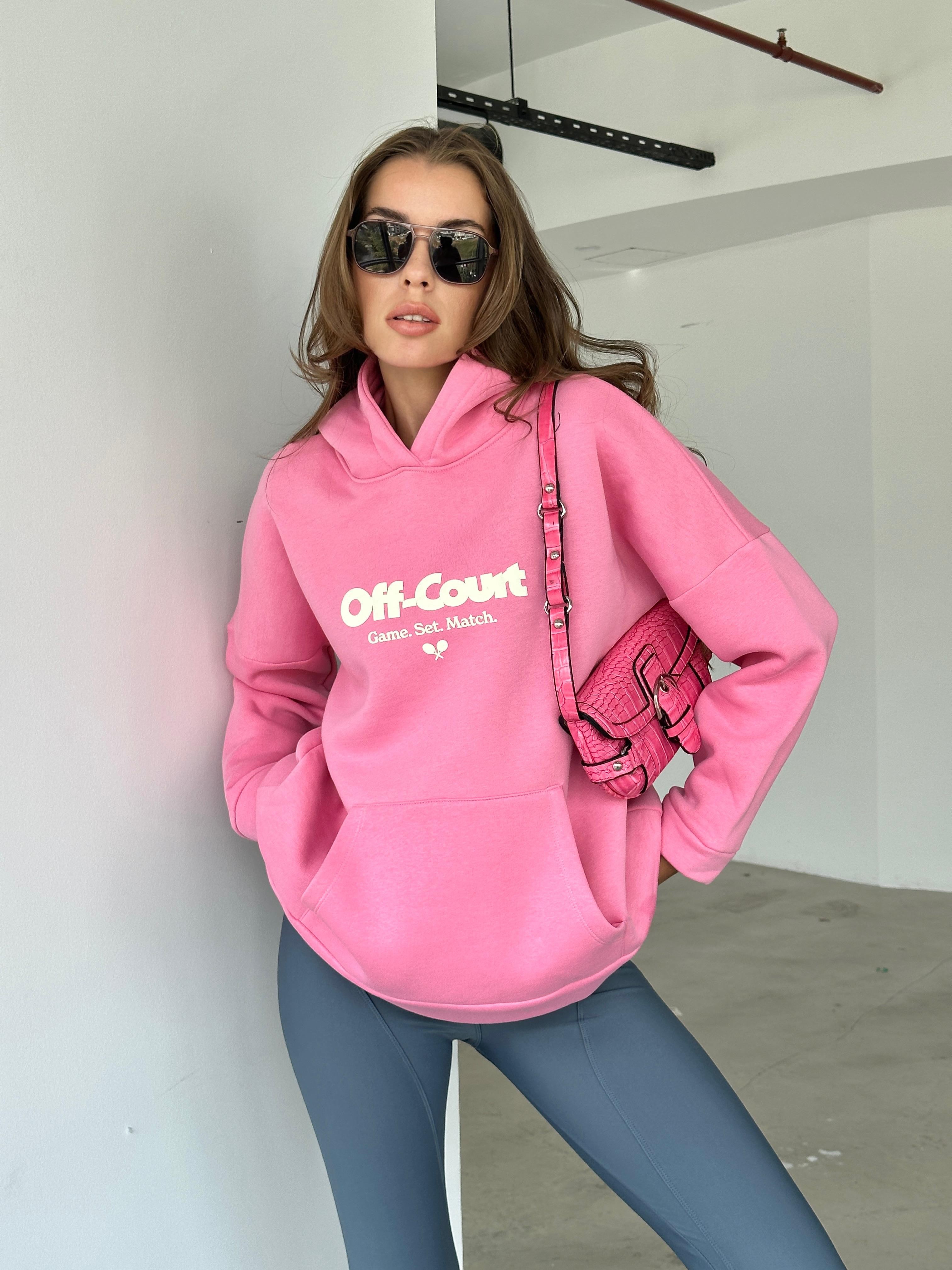 Off Court Baskı Kapüşonlu Sweat Pembe