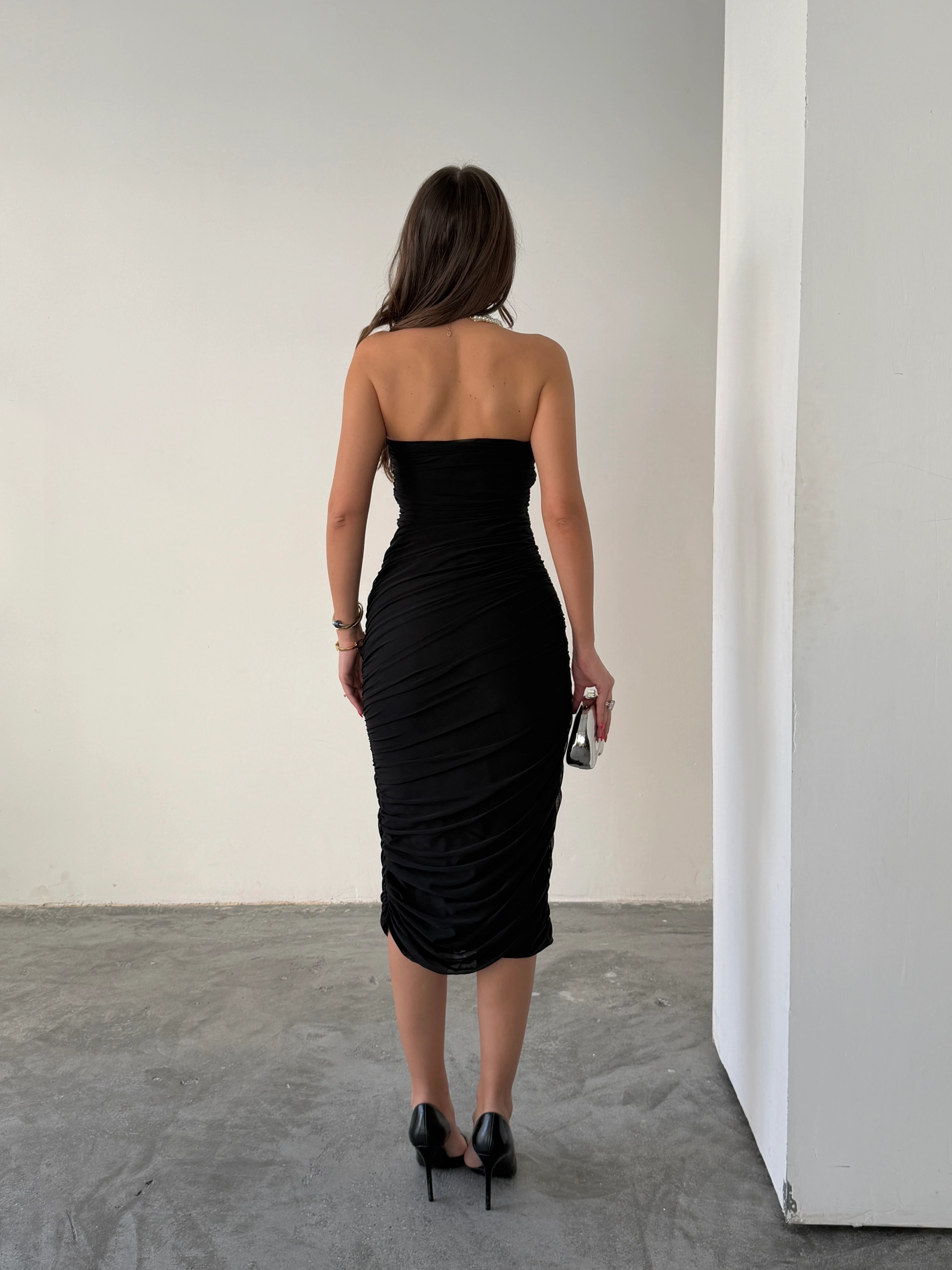 Drapeli Straplez Elbise